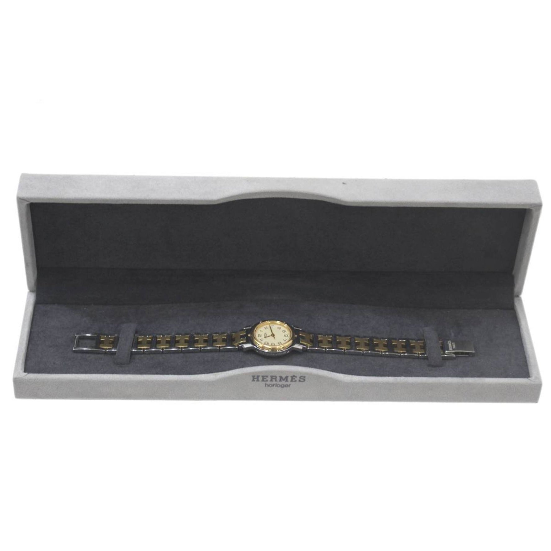 HERMES Clipper Watch SS Yellow Cream Dial, Quartz Movement