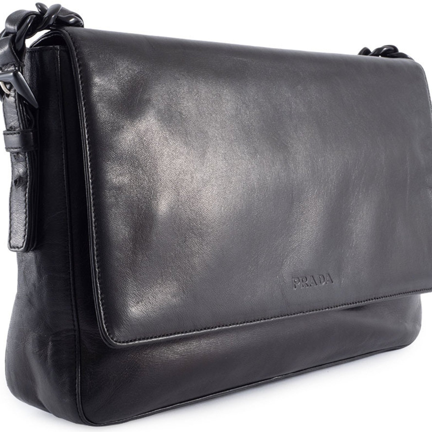 Prada Plastic Chain Shoulder Bag Leather Flap