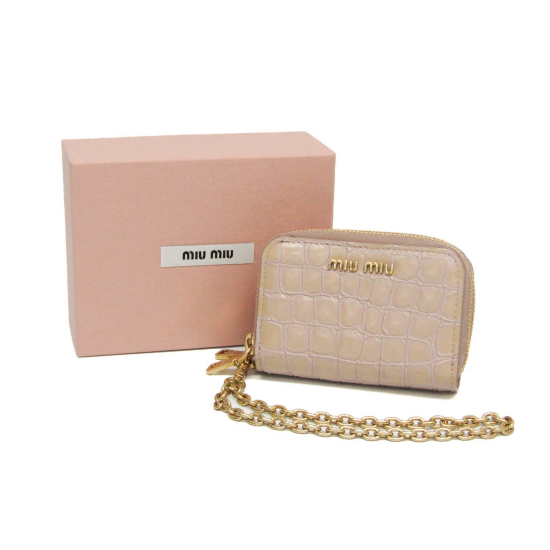 Miu Miu Double Zipper Leather Card Case Pink Beige