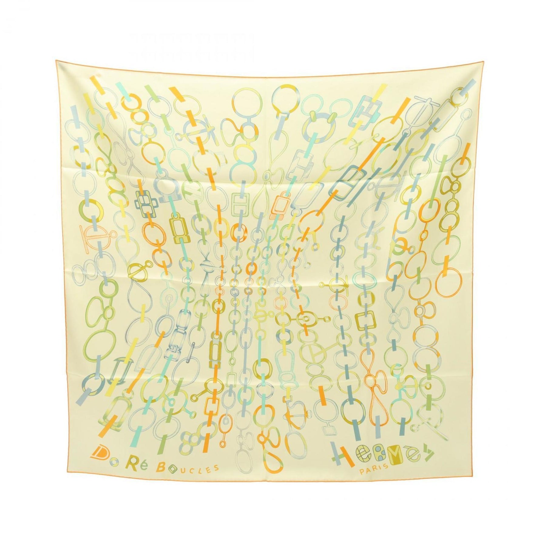 Hermes Carre 90 DO RE BOUCLES Scarf Silk Yellow Multicolor