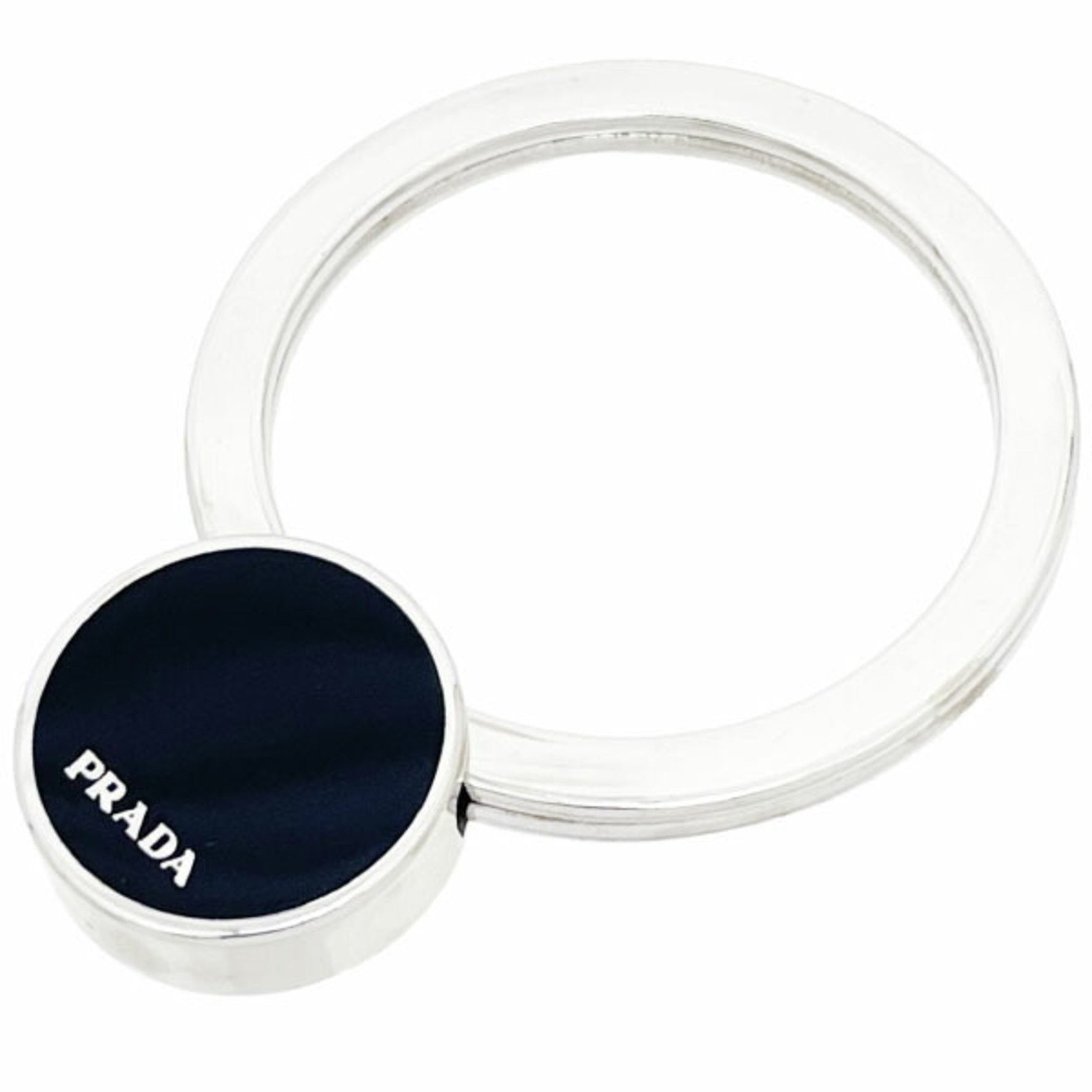 Prada Round Key Ring, Metal, Black, Hook, Charm, Bag Unisex, Men's, NERO