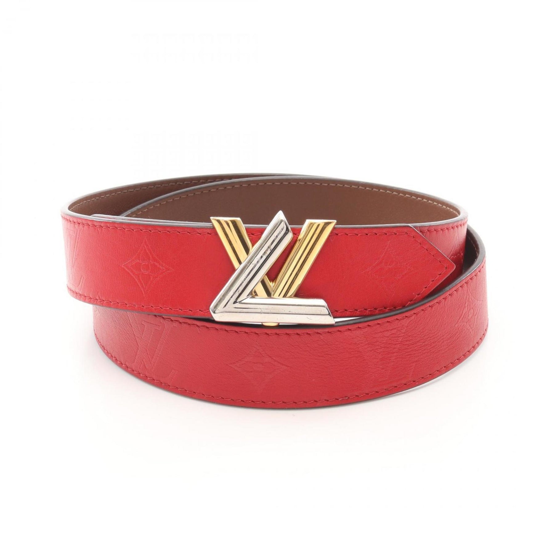 Louis Vuitton Santur Twist Belt, Leather, GP, Red and Gold