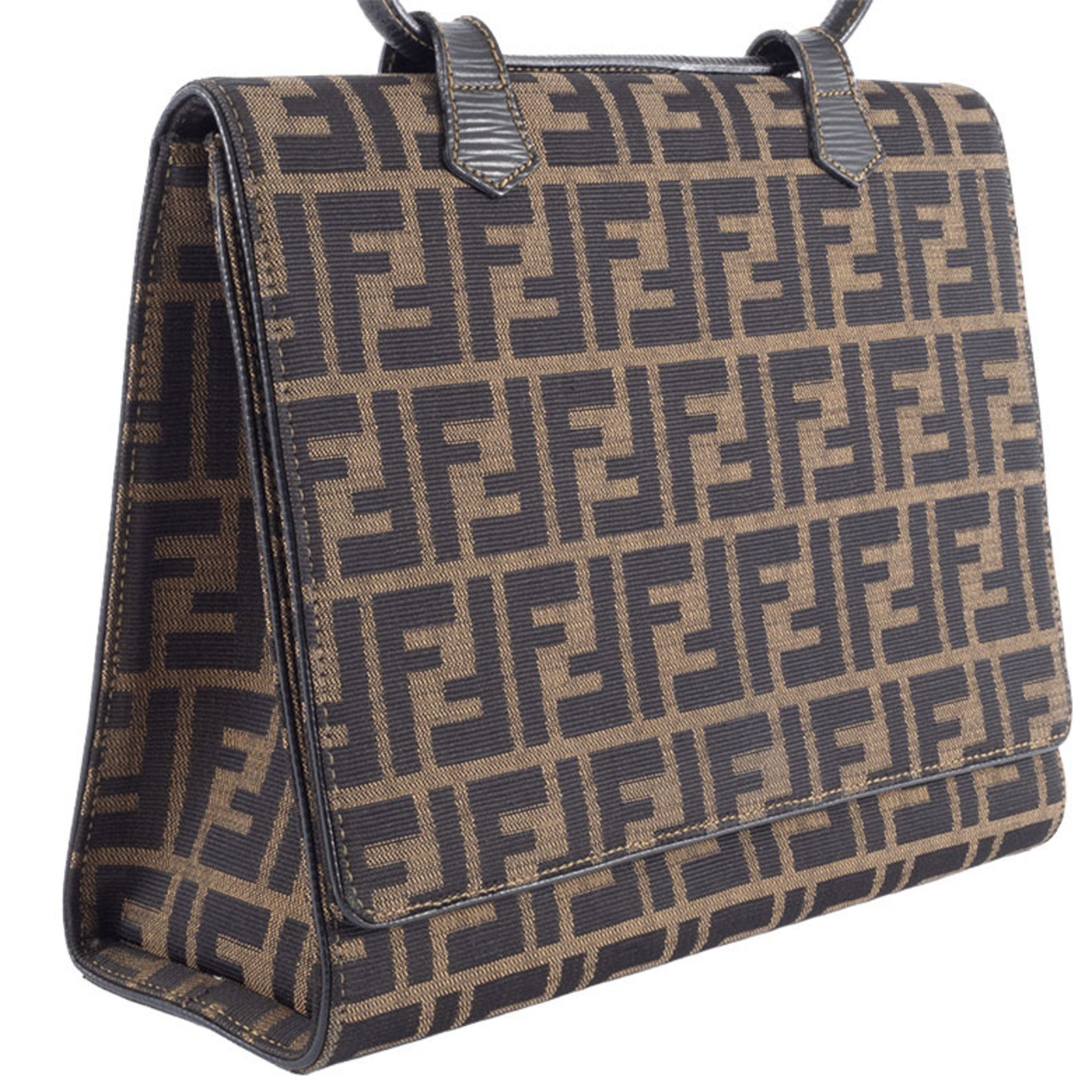Fendi Zucca Flap Handbag Canvas | Leather Beige Black Women's FENDI