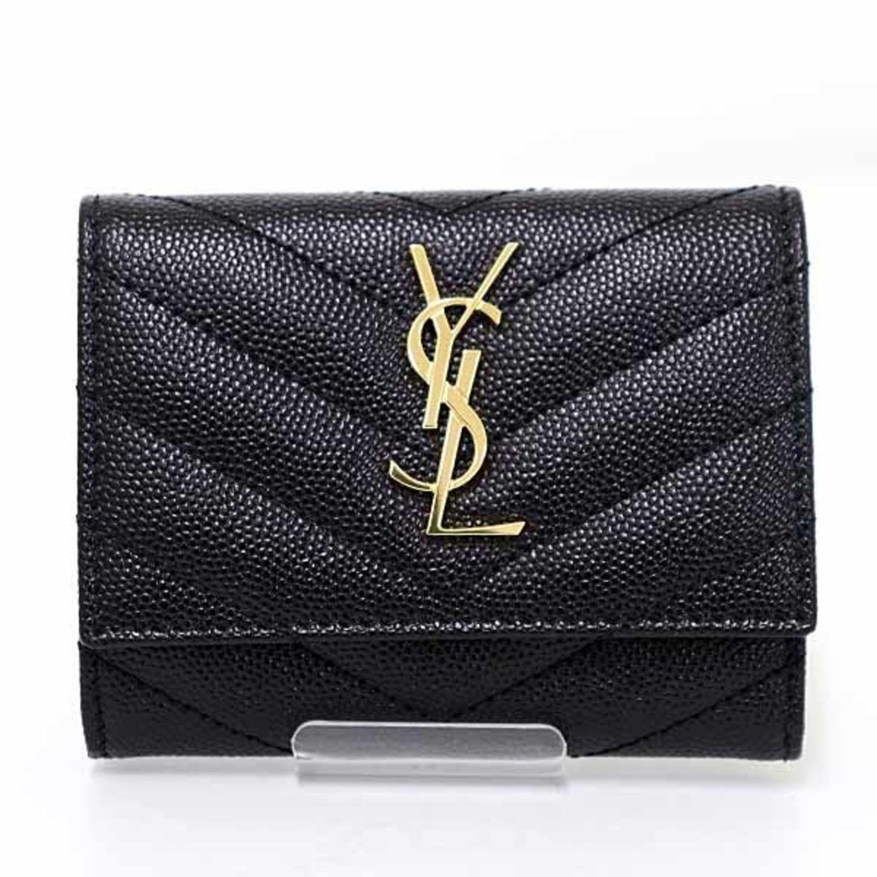 Saint Laurent Cassandra 6-Key Case V-Stitch Grained Poudre Embossed Leather Black F-04663