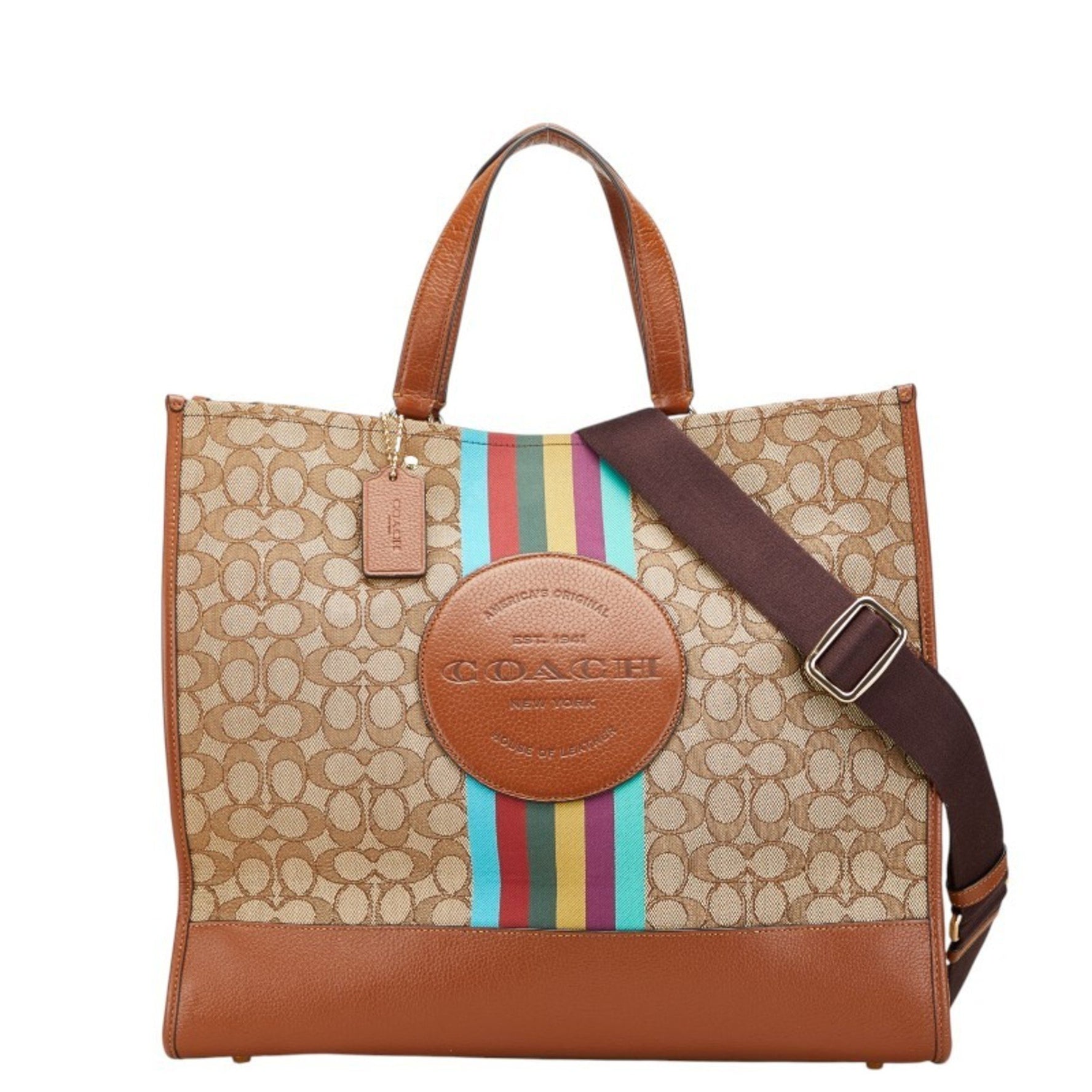 Coach Signature Dempsey Tote/Shoulder Bag, Brown Multicolor Canvas and Leather