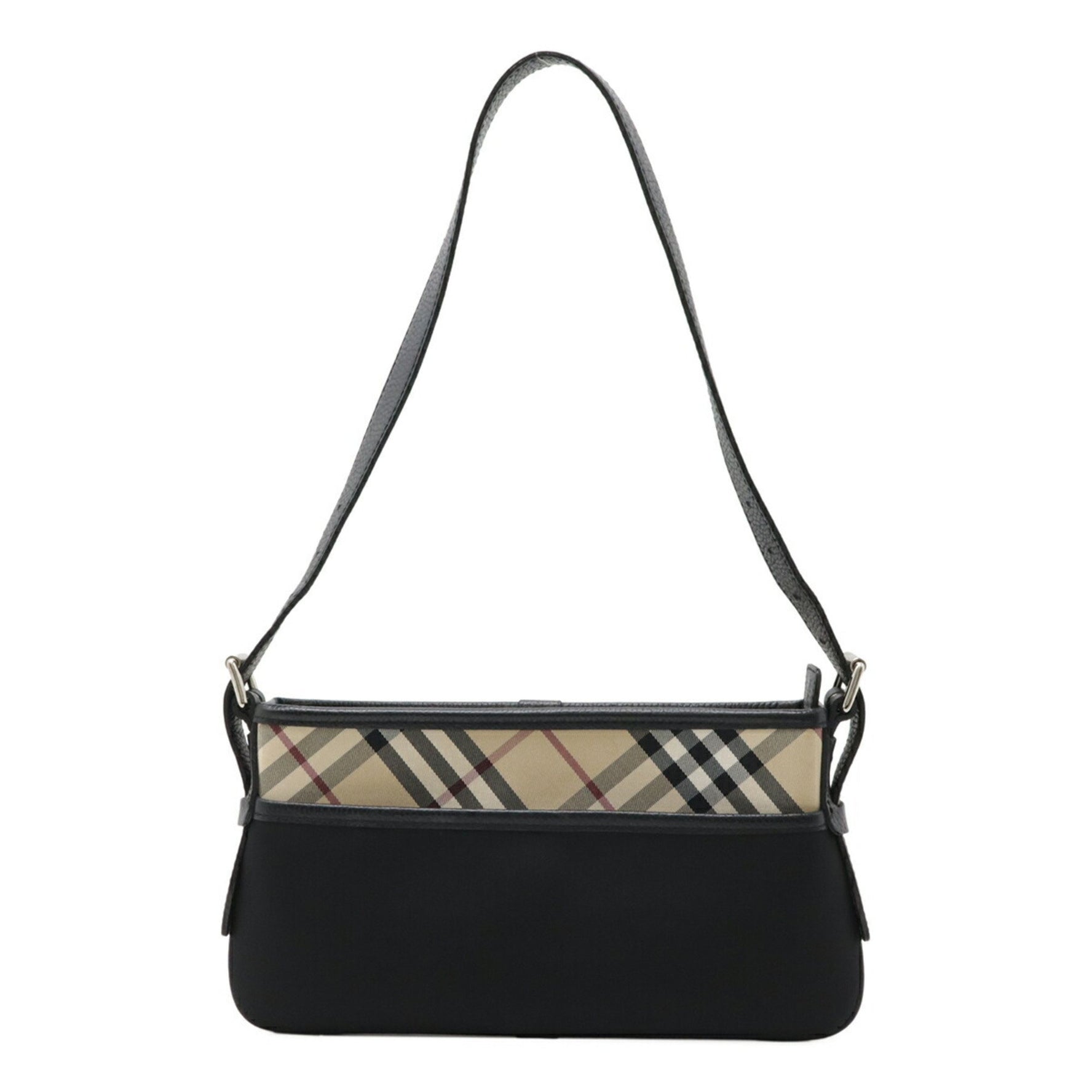 BURBERRY Nova Check Pattern Shoulder Bag Nylon Canvas Black Beige