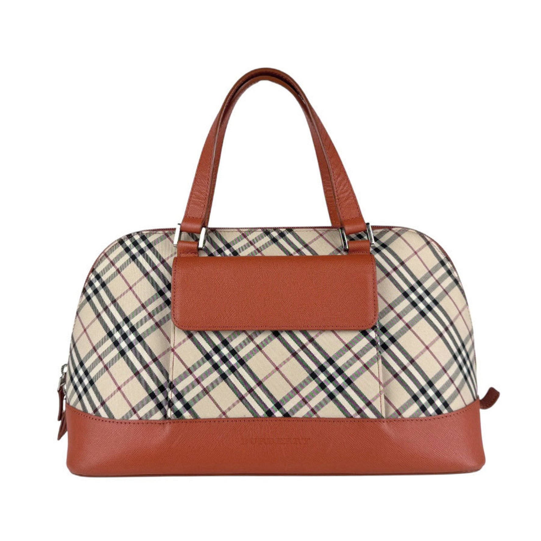 Burberry Handbag Canvas Leather Beige Orange Silver Women's Z6566