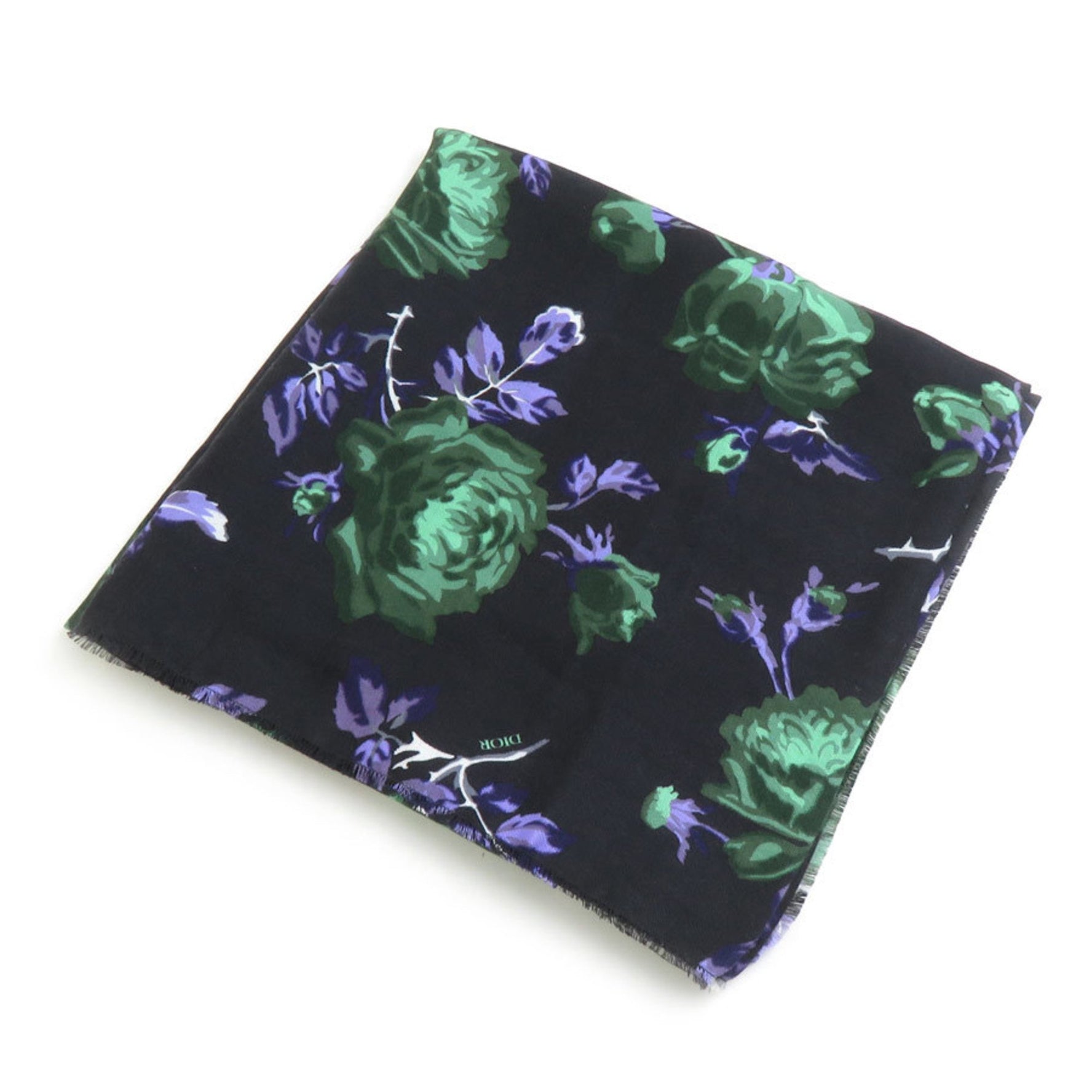 Christian Dior shawl scarf muffler wool silk black green purple