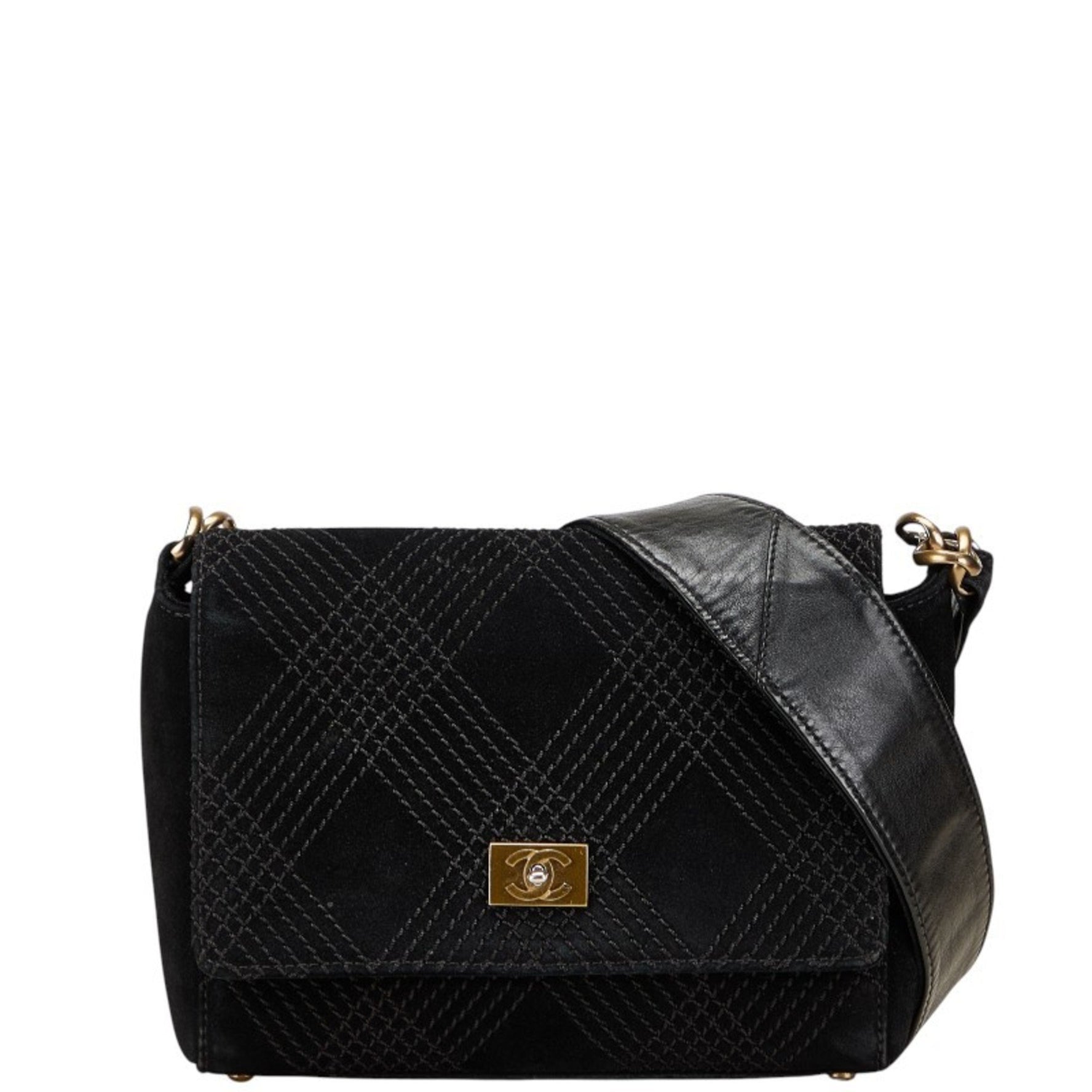 CHANEL Wild Stitch Coco Mark Shoulder Bag in Suede and Leather
