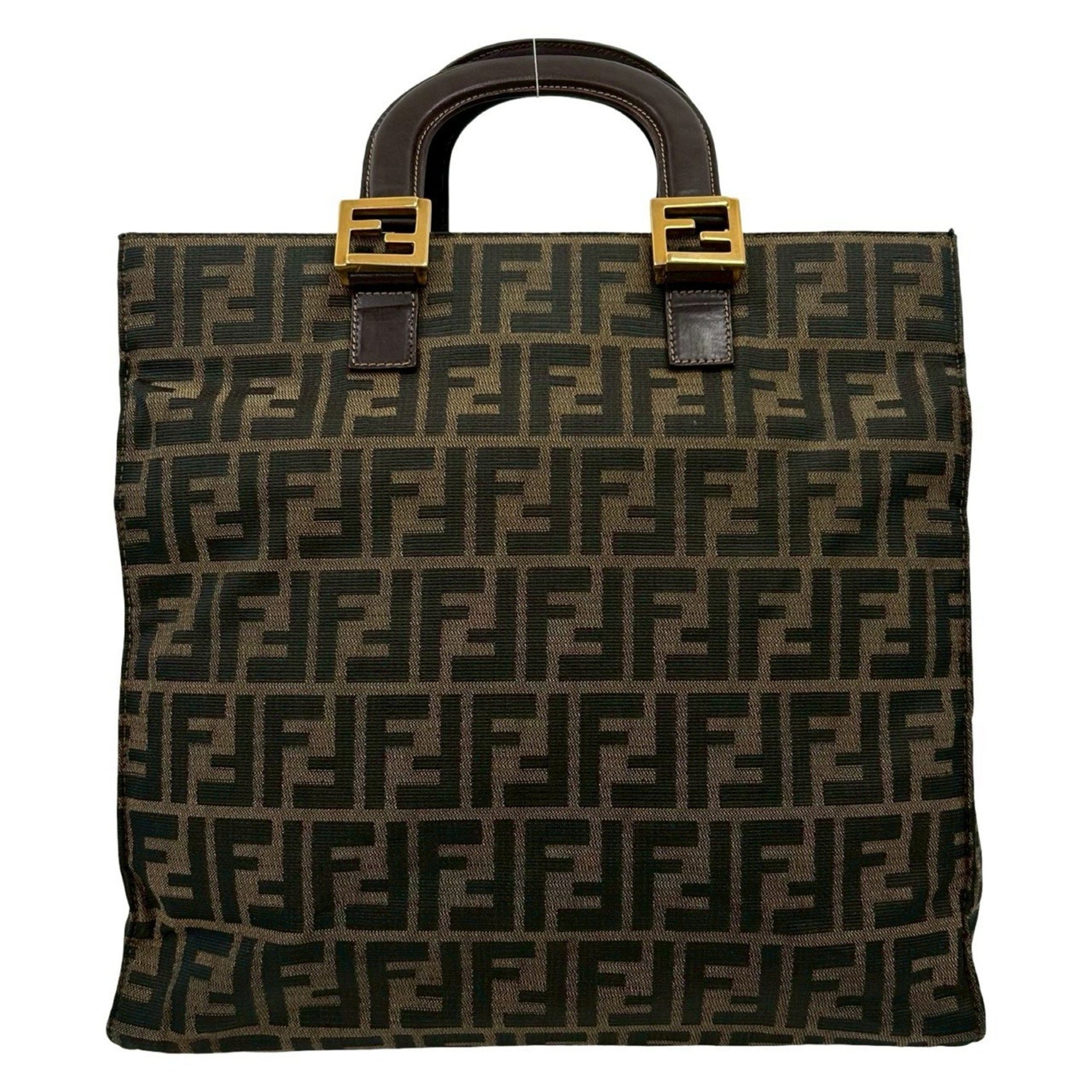 FENDI Zucca FF pattern canvas and leather handbag/tote bag in brown, khaki, black