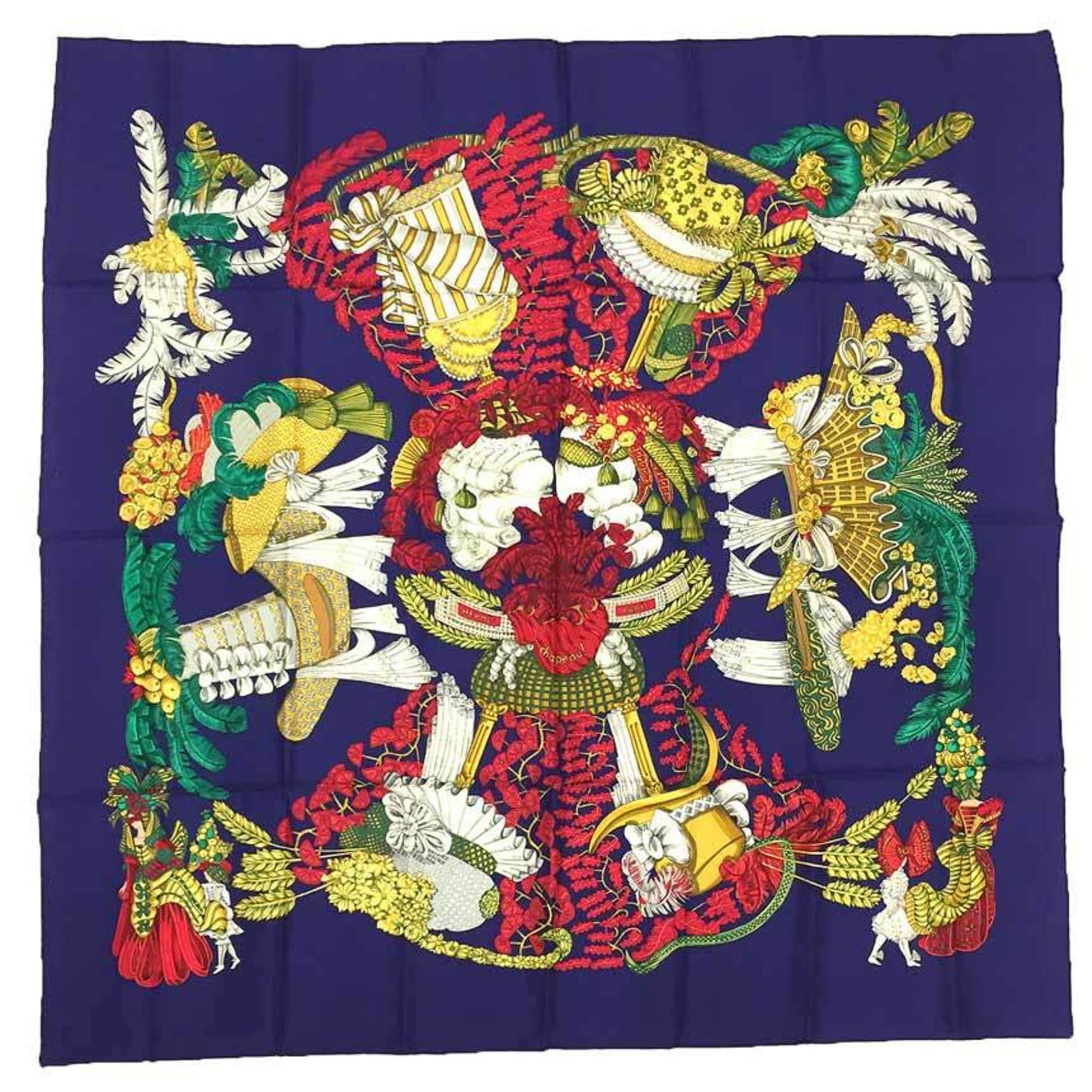 HERMES Scarf/Muffler Carré 90 CHAPEAU (Hat-off) 100% Silk Navy Hermès Scarf