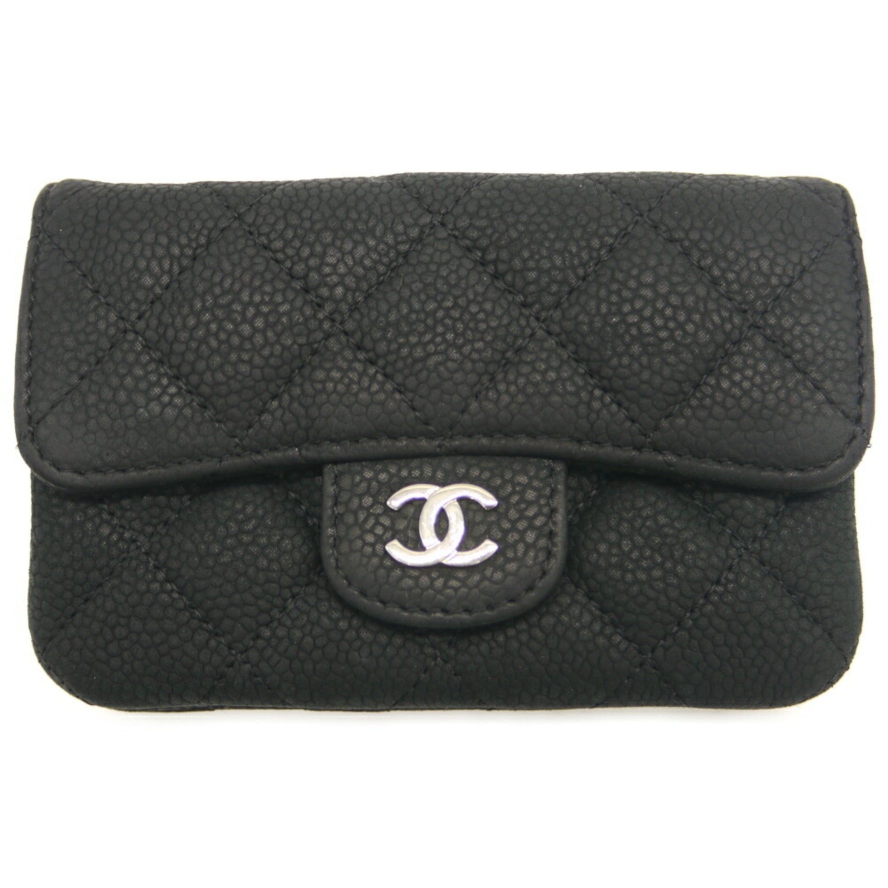 CHANEL Matelasse Zip Coin and Card Case with Coco Mark, Matte Caviar Leather