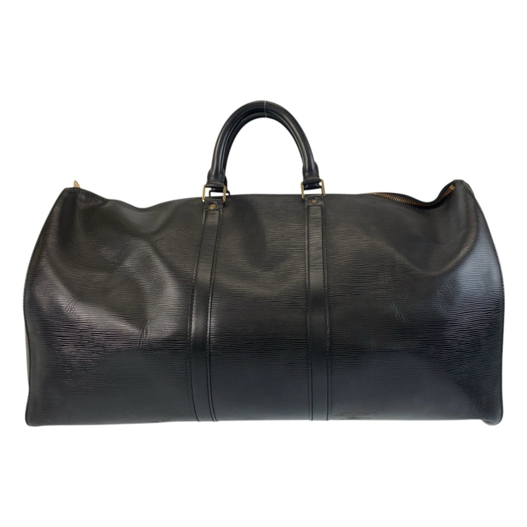 Louis Vuitton Epi Keepall 55 Noir Black Gold Hardware Leather Boston Bag Handbag