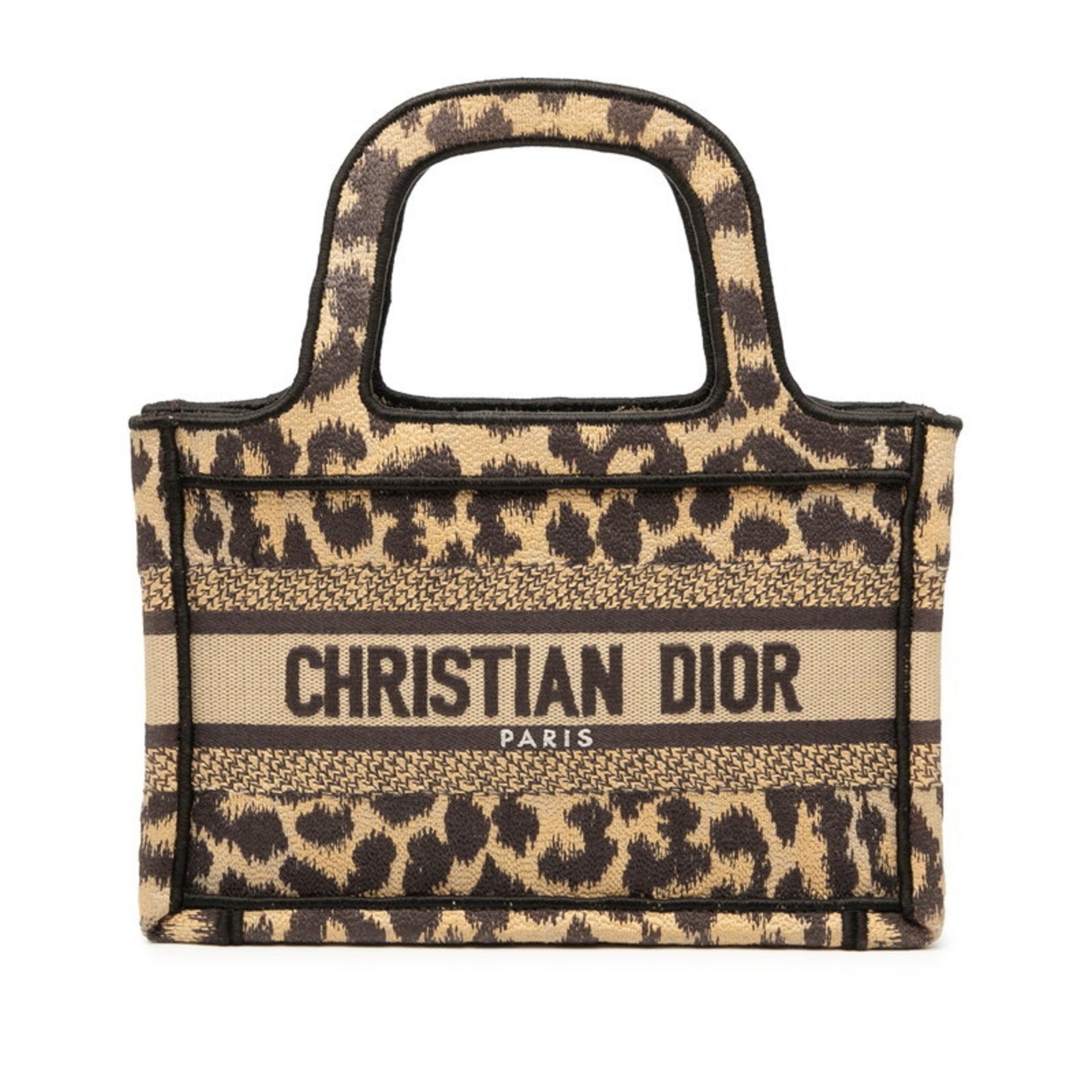 Christian Dior Dior Book Tote Mini Leopard Print Handbag in Beige and Brown Canvas