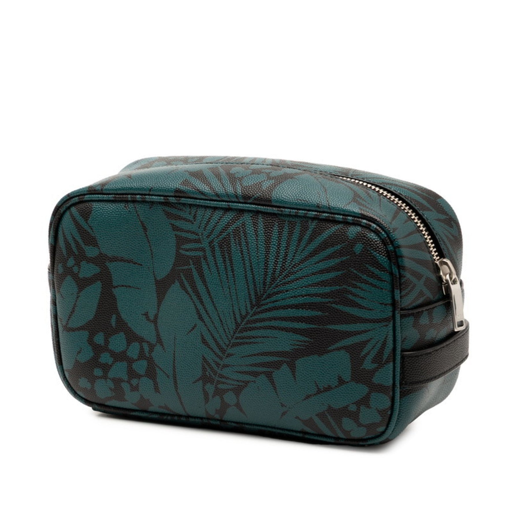 Saint Laurent Botanical Print Pouch Green Black Leather SAINT LAURENT