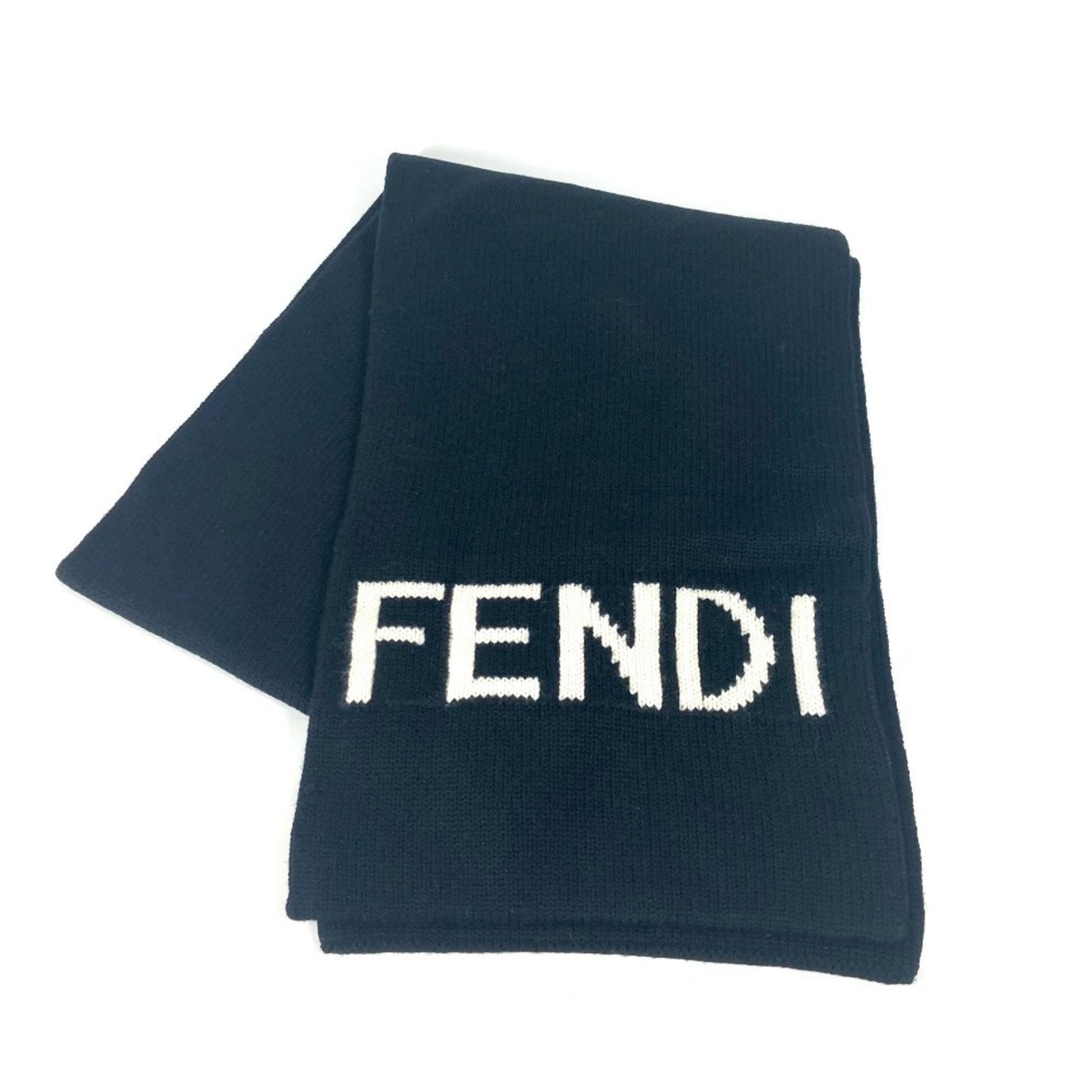 FENDI logo bicolor scarf wool men's black like new