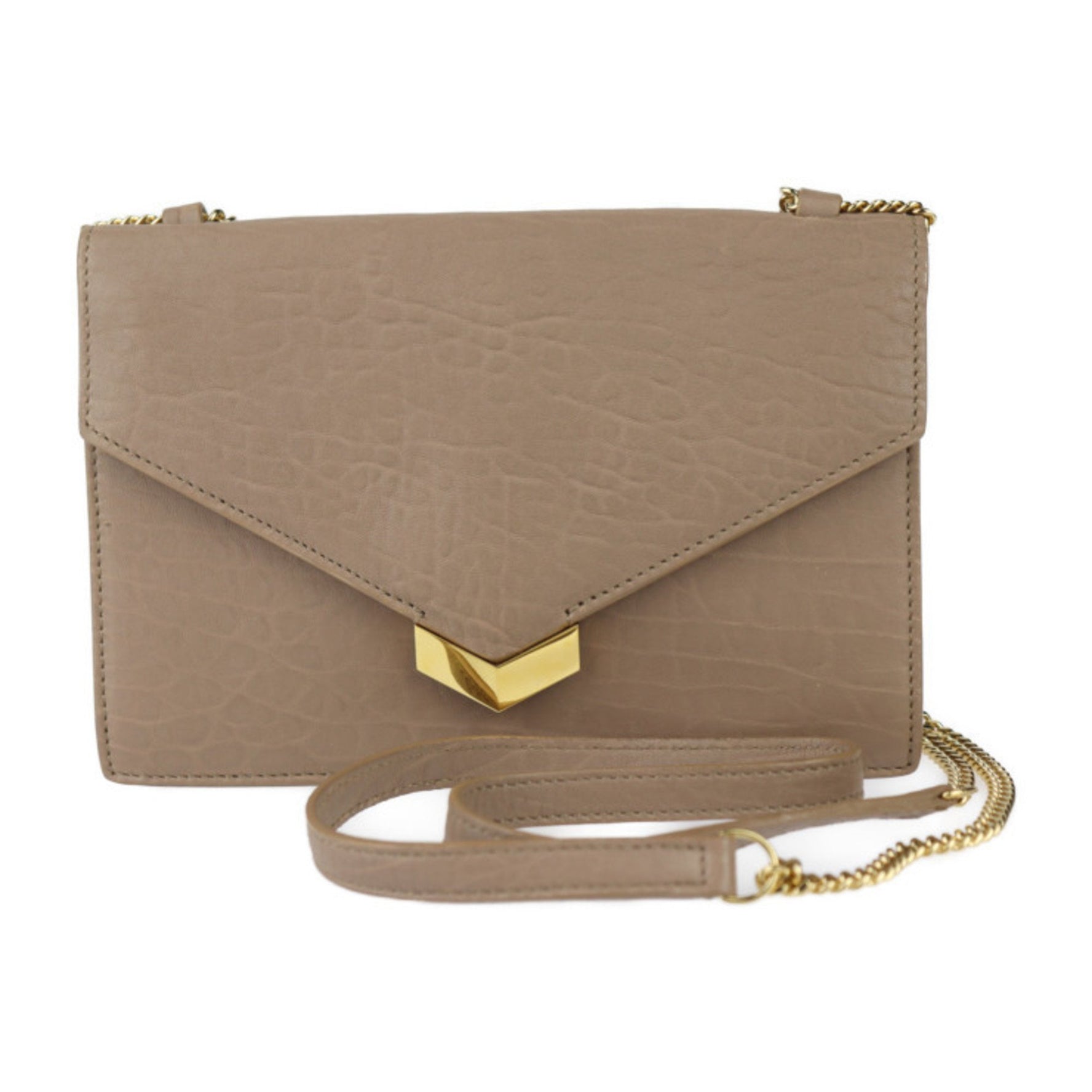Jimmy Choo Leila Shoulder Bag GNL 163 Leather Light Mocha Clutch Chain Pochette