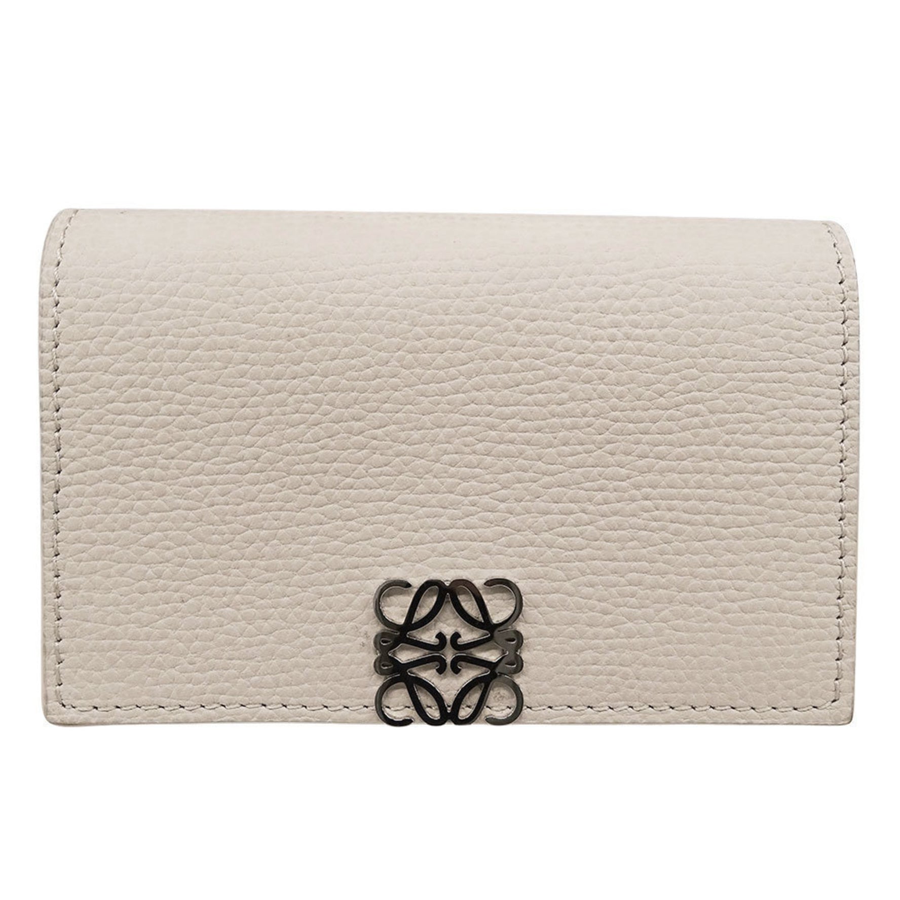 LOEWE Anagram Card Case, Greige Leather, Small Business Holder with Logo
