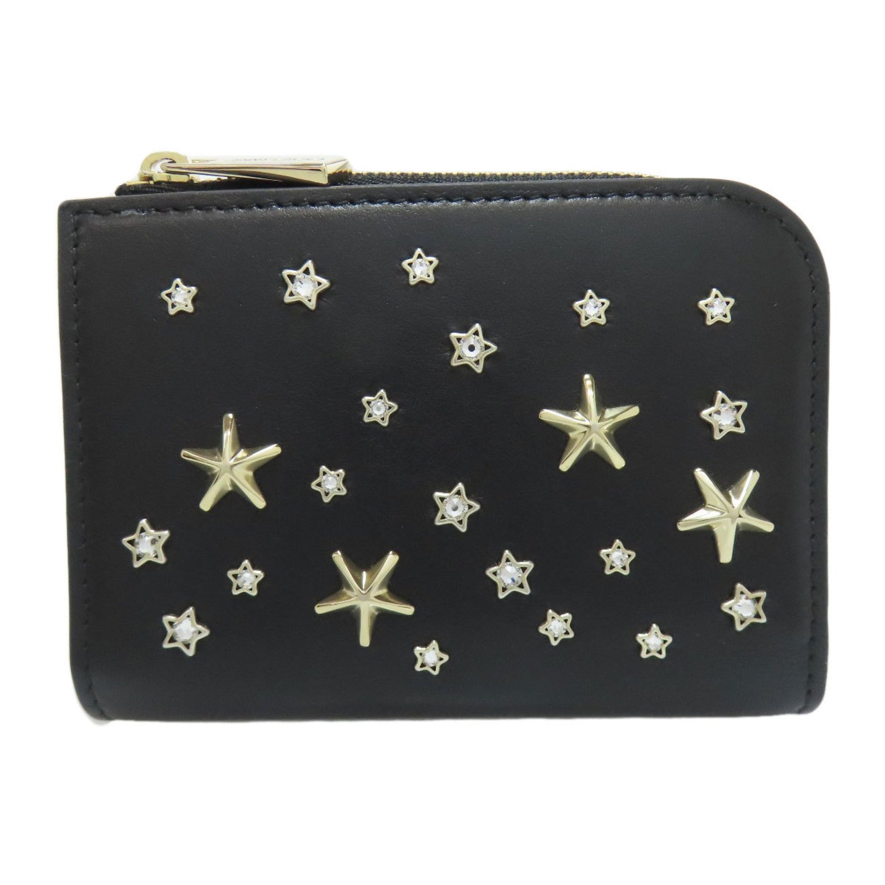 Jimmy Choo Compact Zip Wallet Star Motif Bifold Calfskin