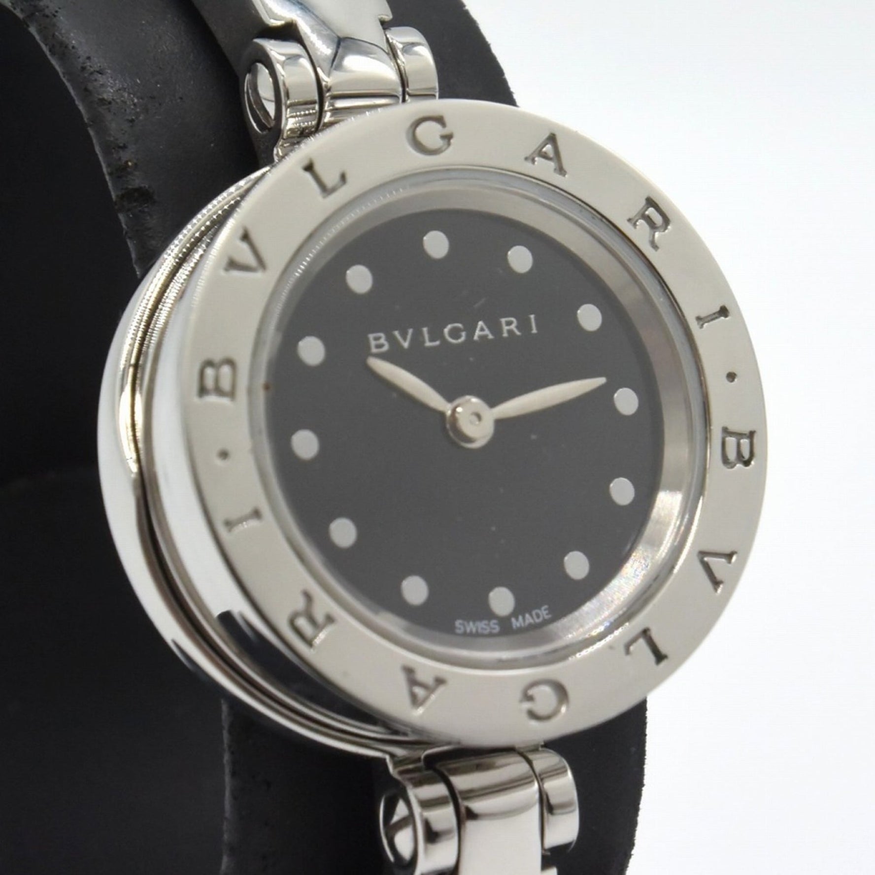 BVLGARI Quartz Watch, Battery-Operated, Silver, Black Dial