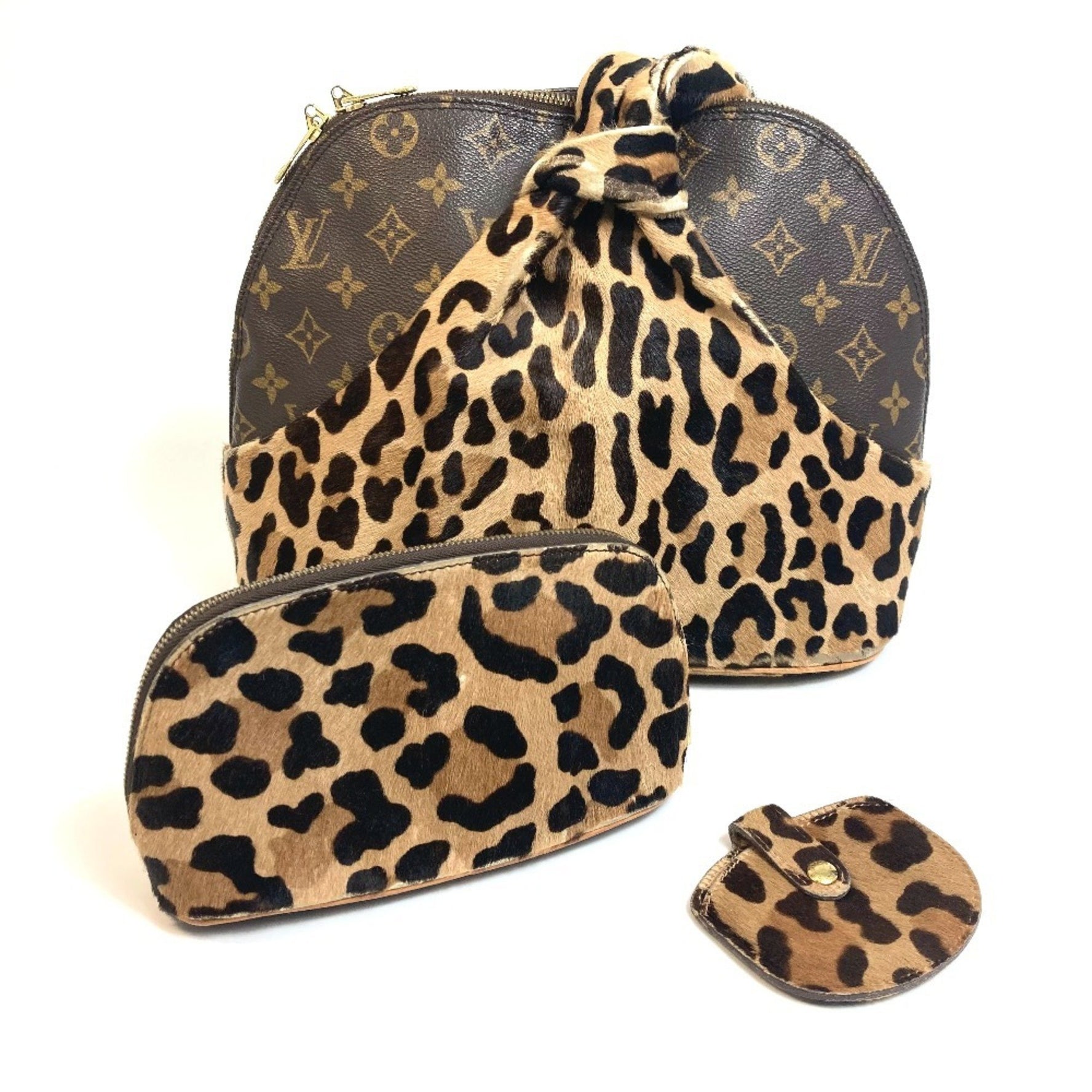 LOUIS VUITTON M99032 Monogram Leopard Print Azzedine Alaia Alma 3-Piece Handbag Set in Canvas and Porcelain Leather, Brown