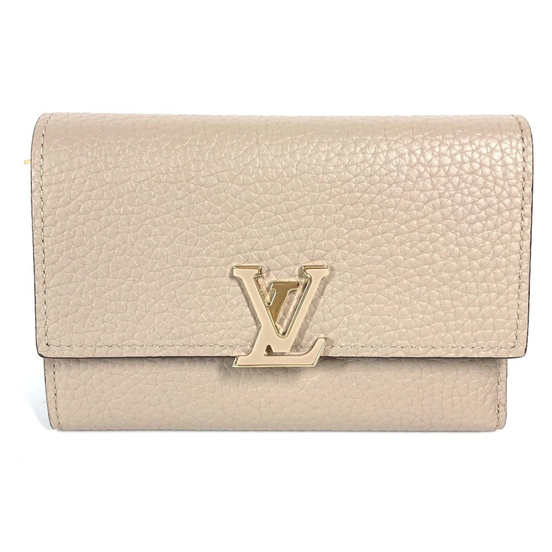 LOUIS VUITTON M62159 Portefeuille Capucines Compact Tri-fold Wallet in Taurillon Leather, Beige, Like New