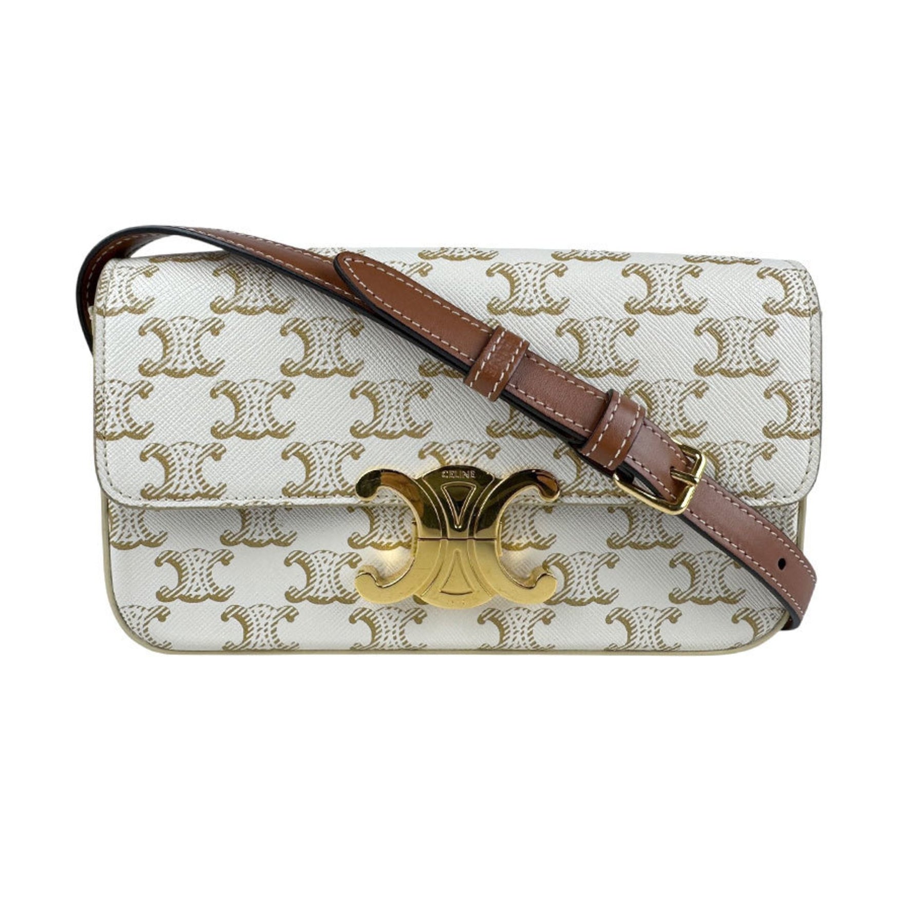 Celine Triomphe Coated Canvas Shoulder Bag, White/Gold