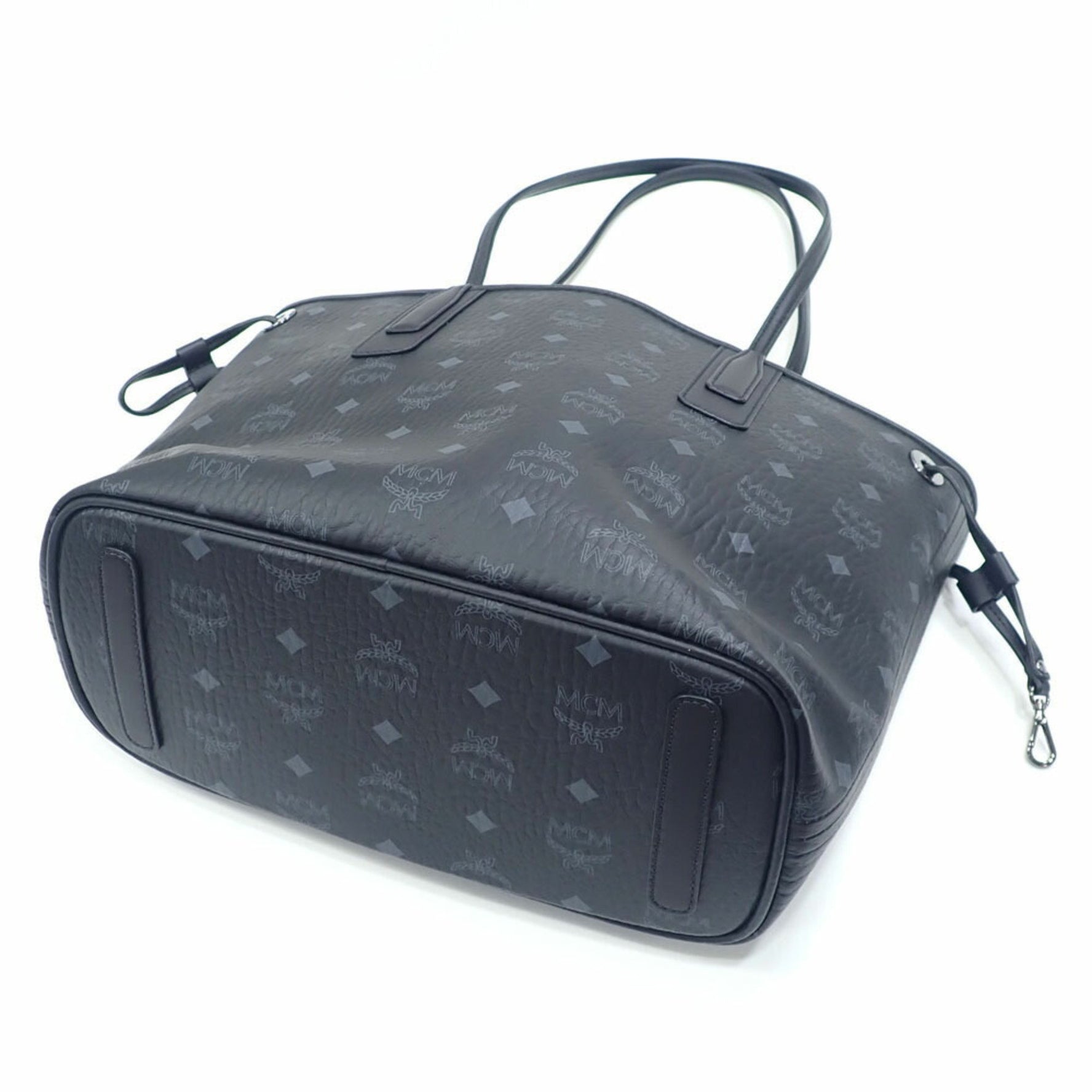 MCM Black and White Leather Visetos Reversible Tote Bag