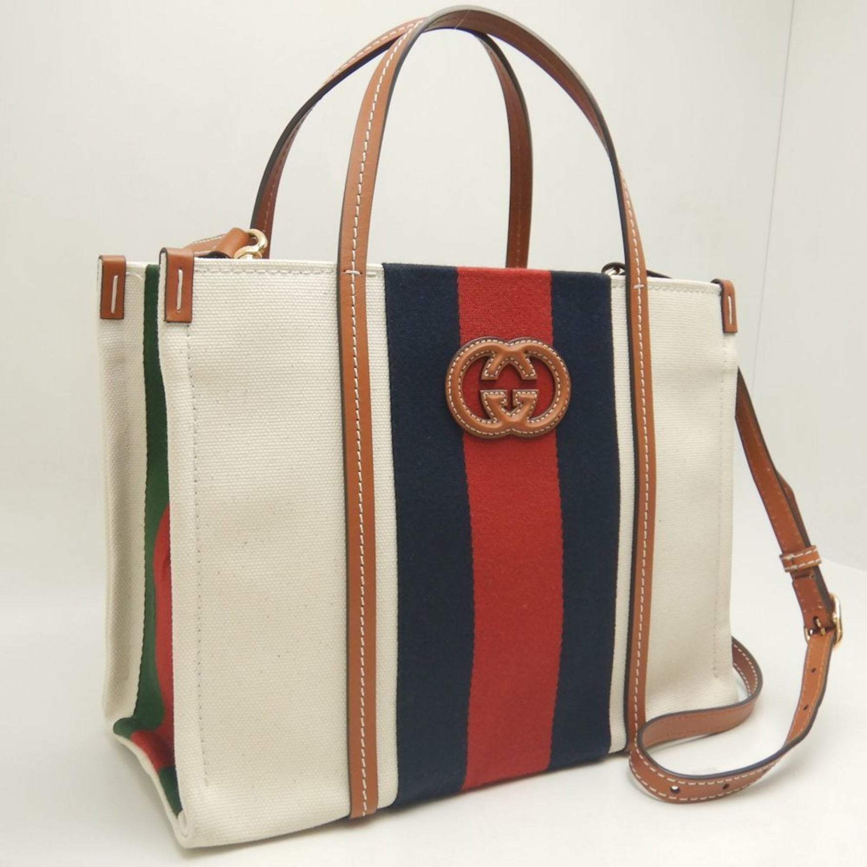 GUCCI Small Tote Bag Interlocking G Canvas Ivory Brown