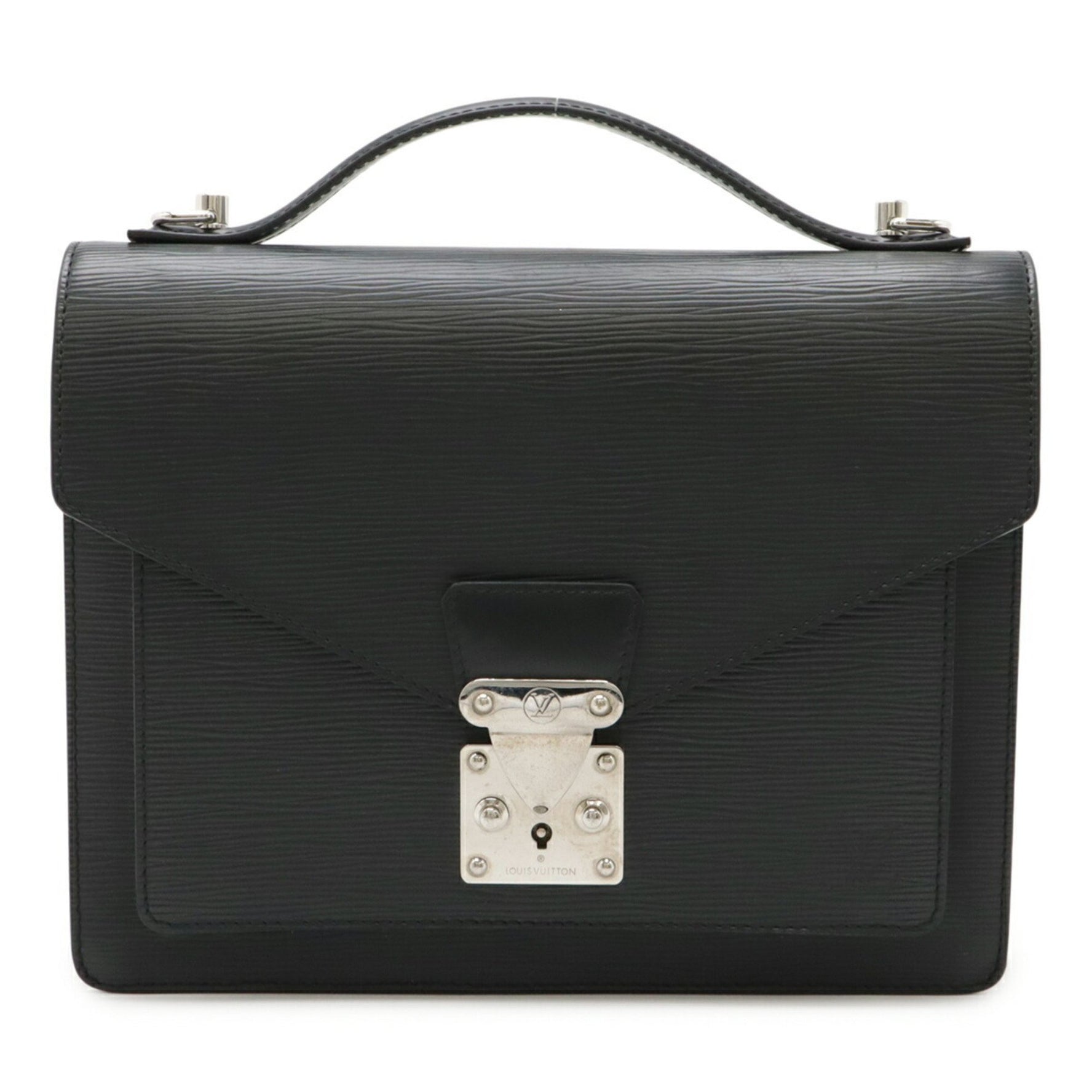 Louis Vuitton Epi Monceau Second Bag Handbag Noir Black No Stickiness Shoulder Strap Missing Key