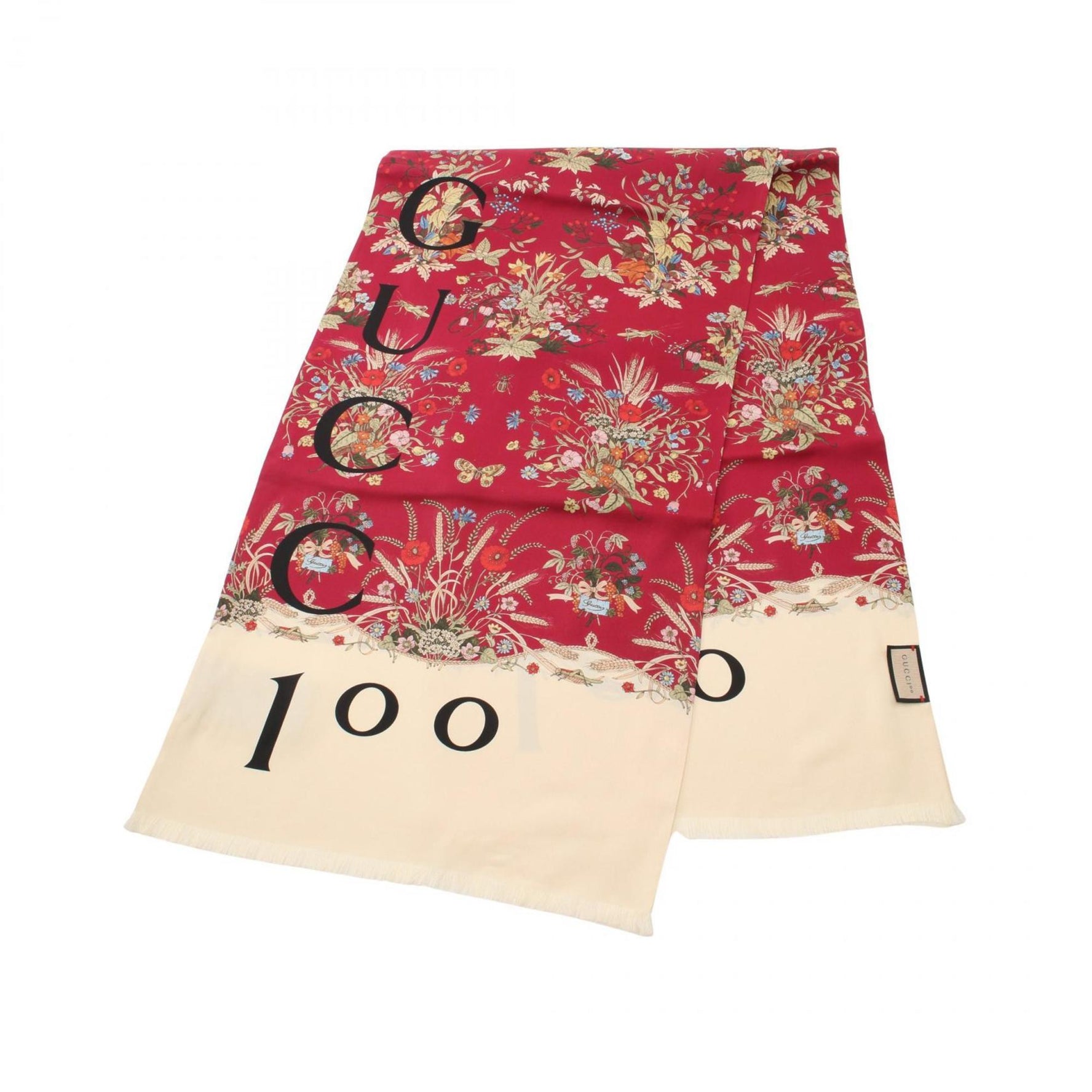 GUCCI Scarf/Shawl Silk Women's Bordeaux White Multicolor