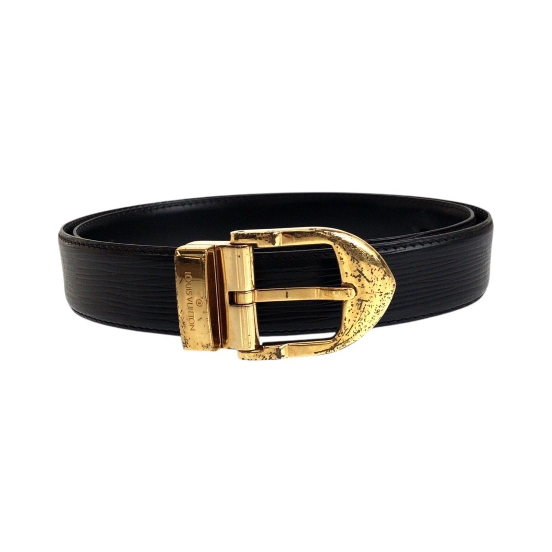 LOUIS VUITTON Epi Centur 85 34 Black Gold Leather and Metal Belt
