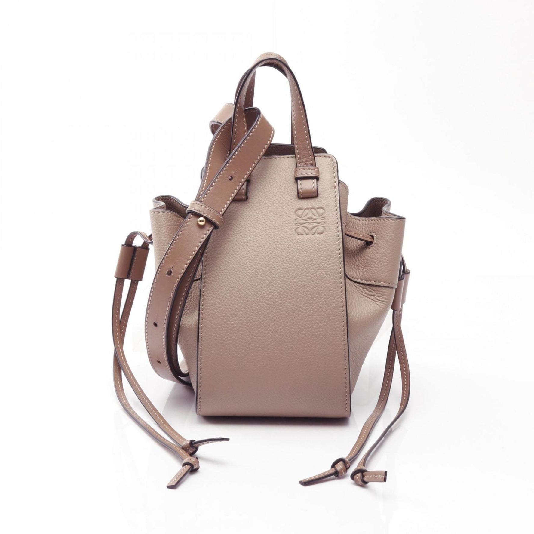 LOEWE Hammock Drawstring Bag, Mini, Handbag, Leather, Beige, Greige