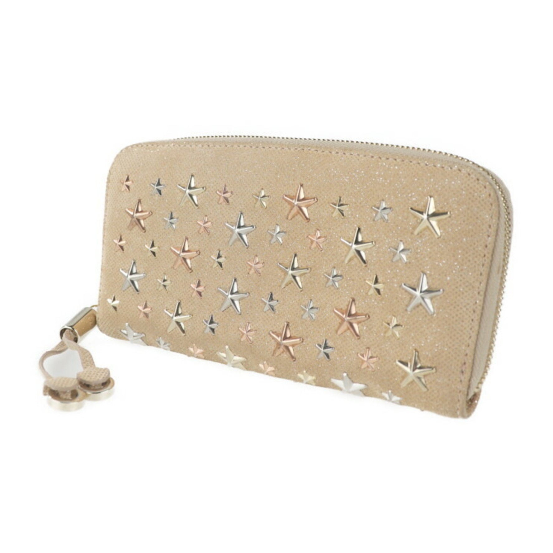 Jimmy Choo FILIPA Philippa round fastener long wallet canvas NUDE ROSE GOLDMETALLIC MIX star studs