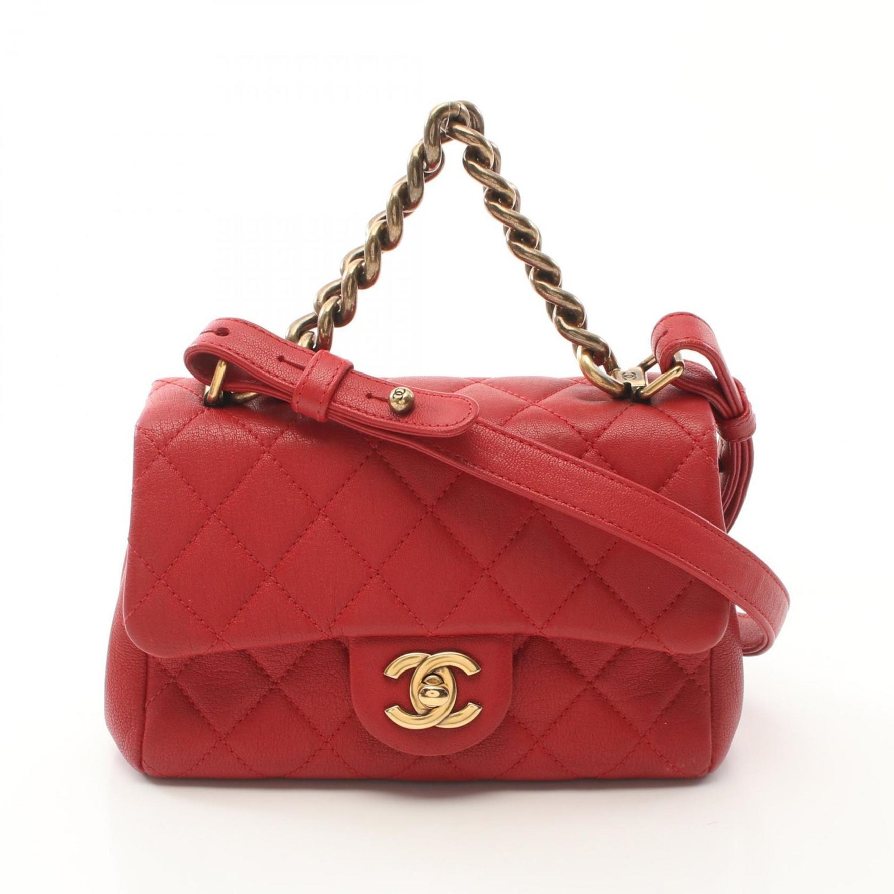CHANEL Matelasse Handbag Bag Leather Red