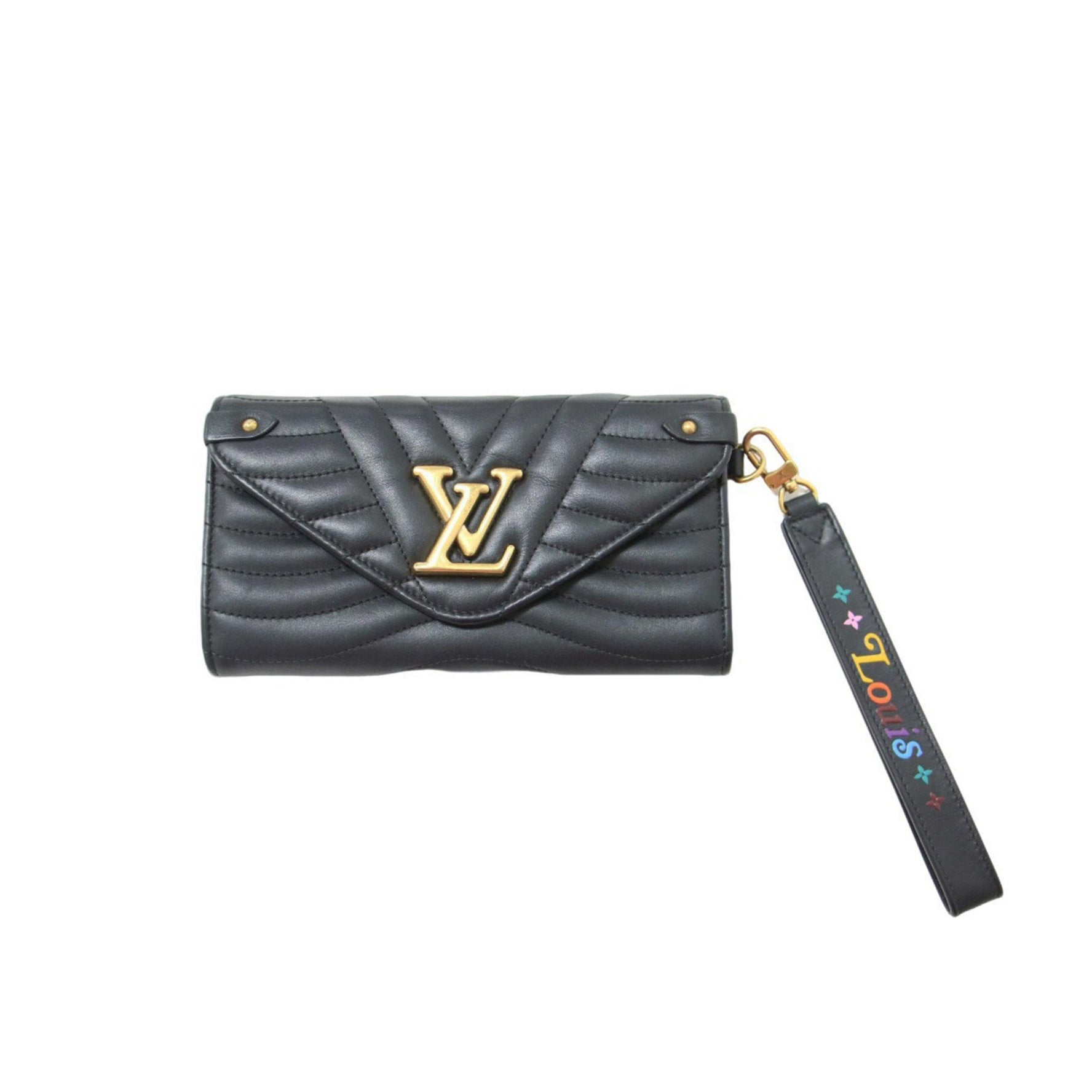 LOUIS VUITTON Louis Vuitton New Wave Long Wallet M63298 Bi-fold Strap Quilted Leather Black