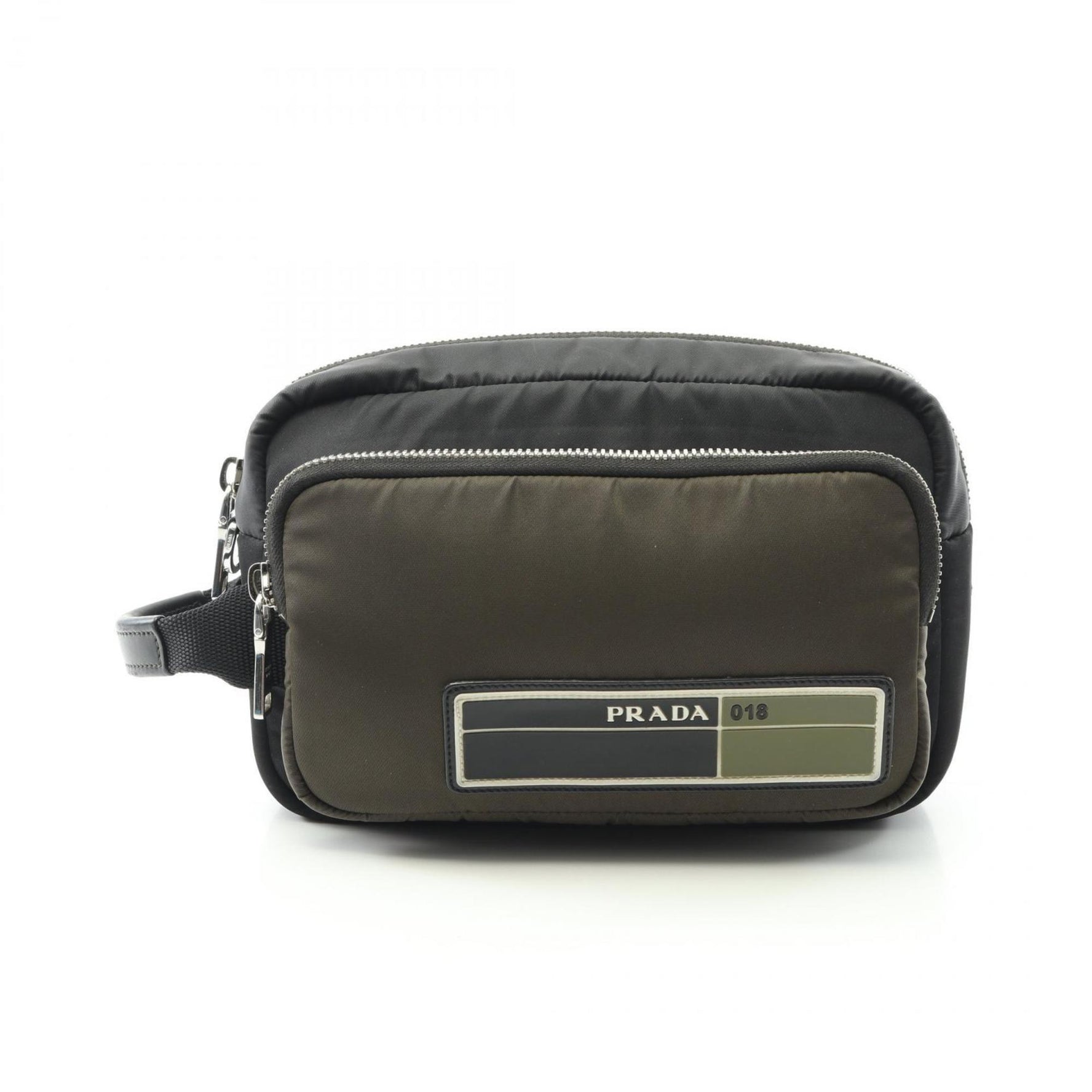 Prada Nylon and Leather Second Bag/Clutch Bag, Black/Khaki