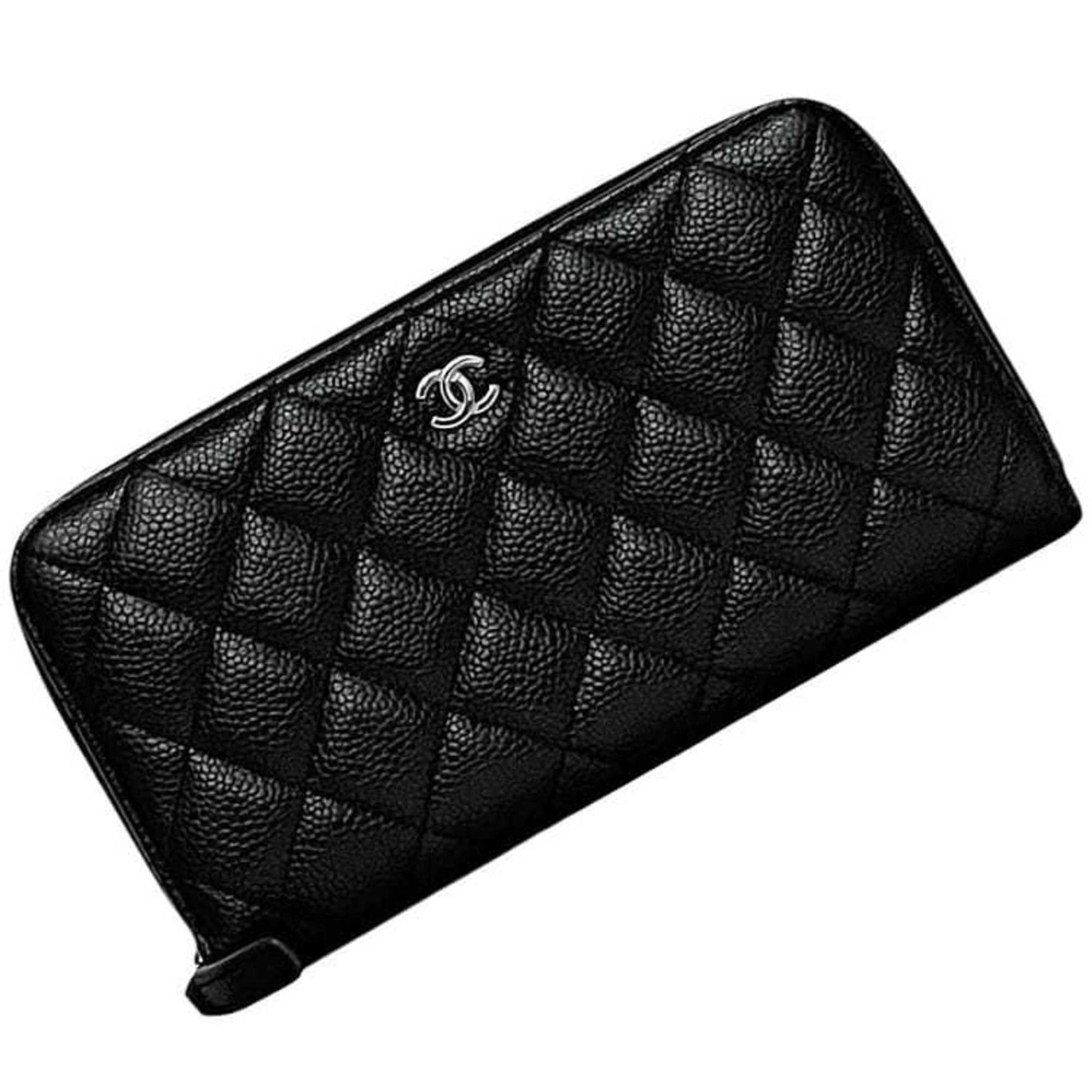 Chanel Round Long Wallet Leather Caviar 3 Coco Mark Grained
