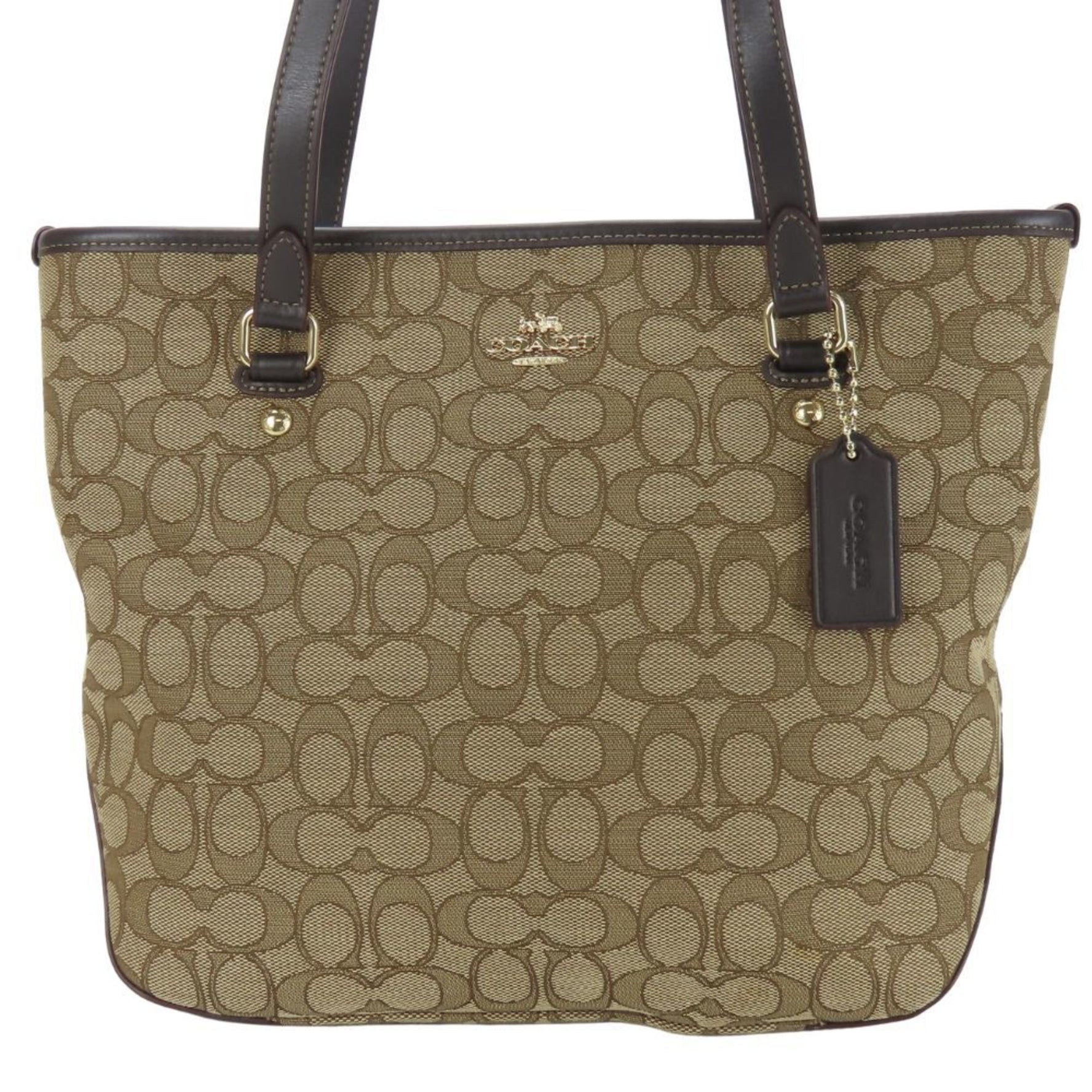 Coach Tote Bag Signature Canvas Leather Beige Brown