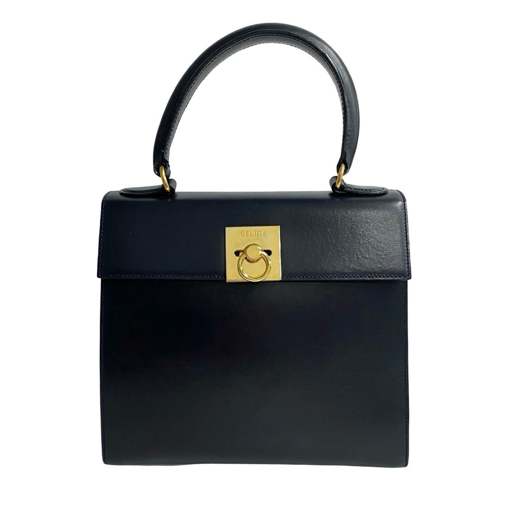 CELINE Vintage Logo Ring Hardware Leather Handbag Mini Tote Bag 421-5