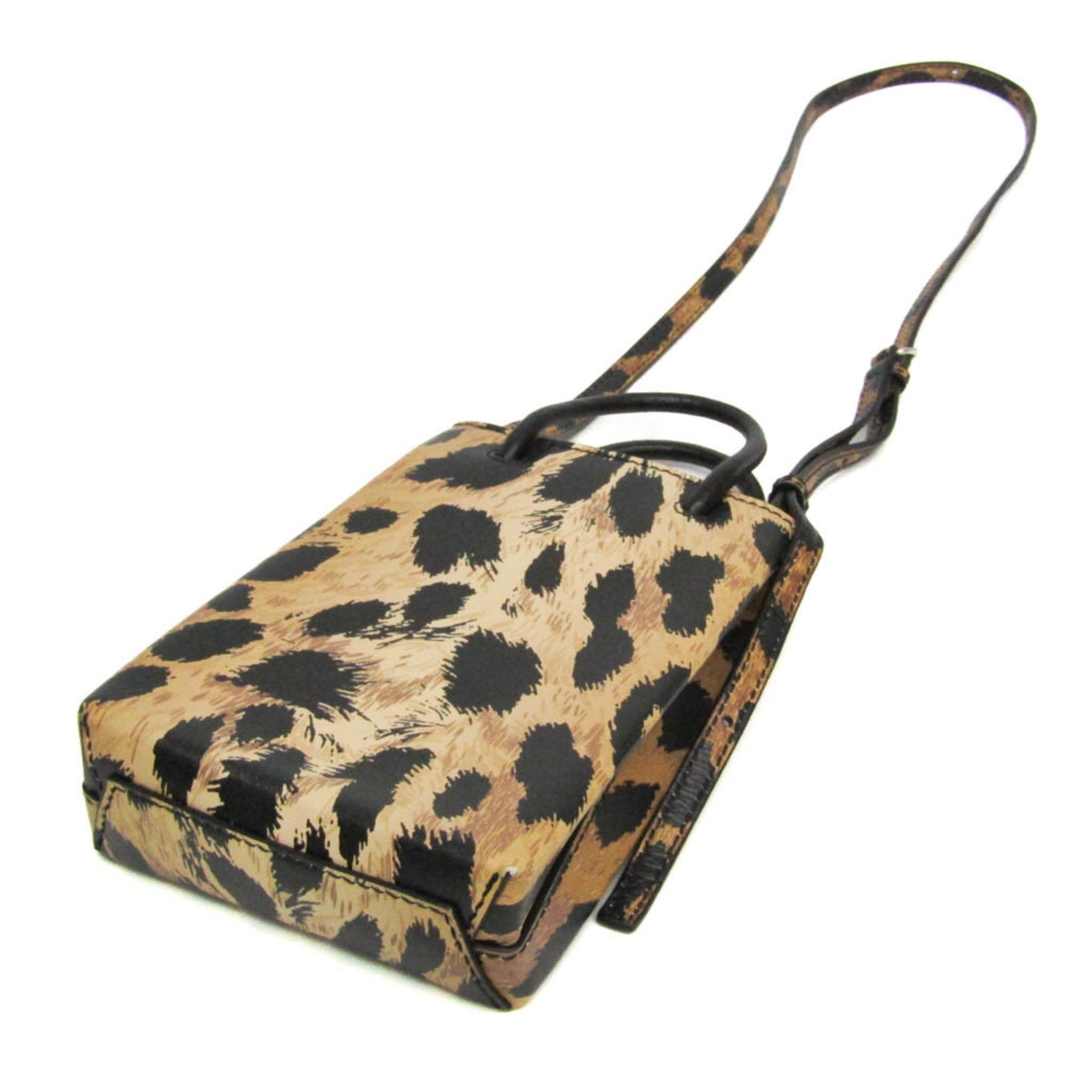 Balenciaga Shopping Phone Holder Shoulder Mini Bag Leopard Print Men,Women Leather Shoulder Bag Beige,Black