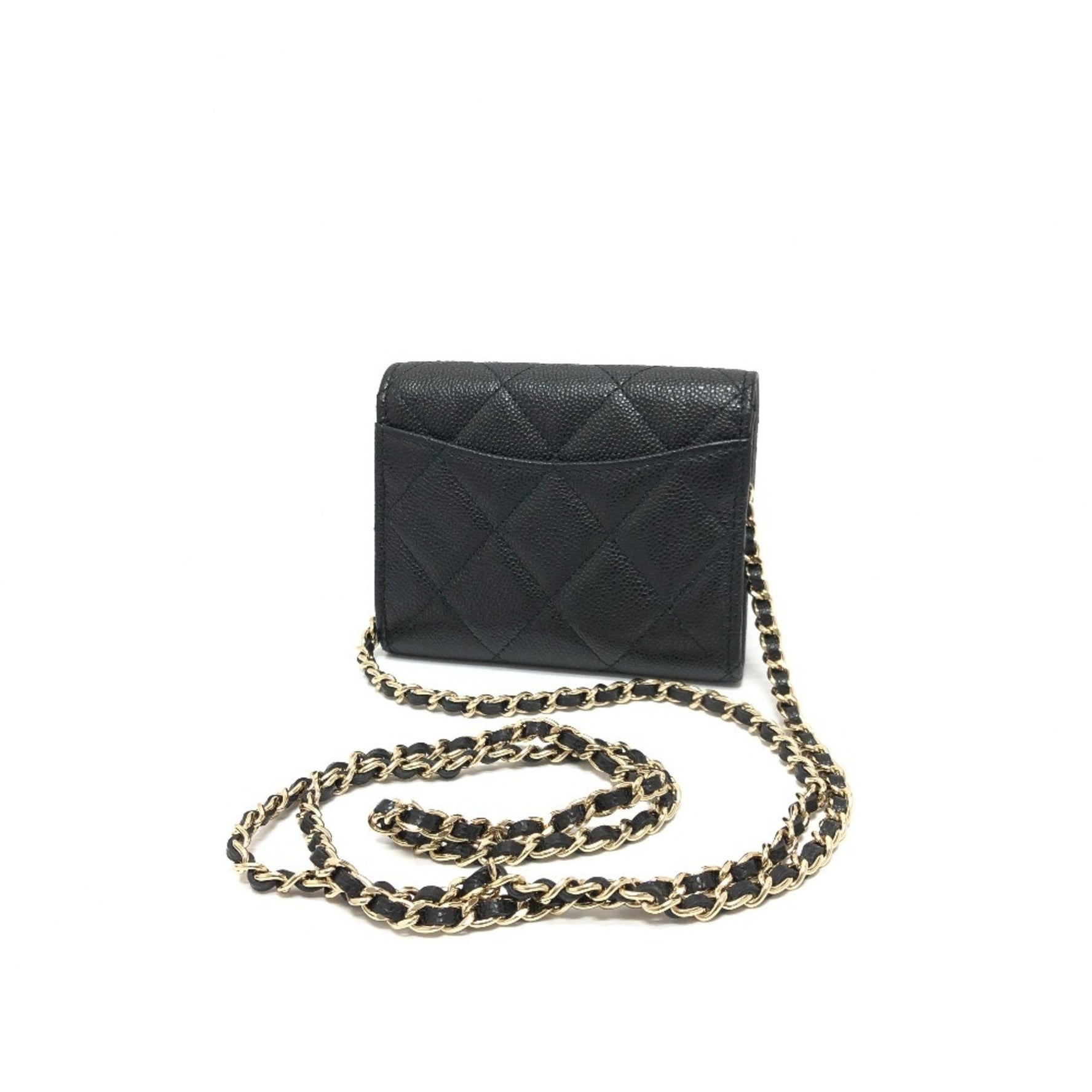 CHANEL Coco Mark Matelasse Chain Wallet Pochette Shoulder Bag Caviar Skin