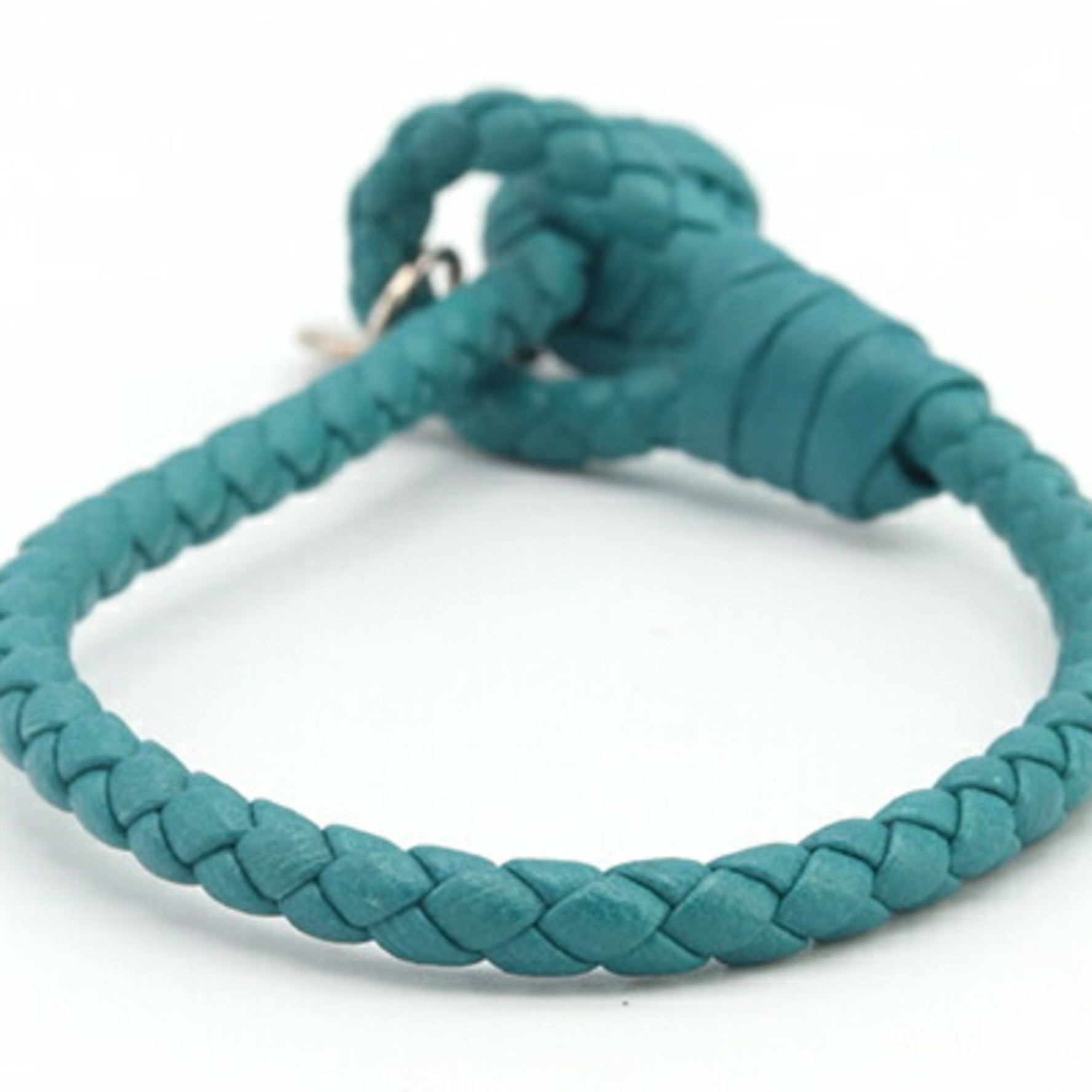 Bottega Veneta Intrecciato Bracelet Blue-Green Leather Bangle for Men and Women