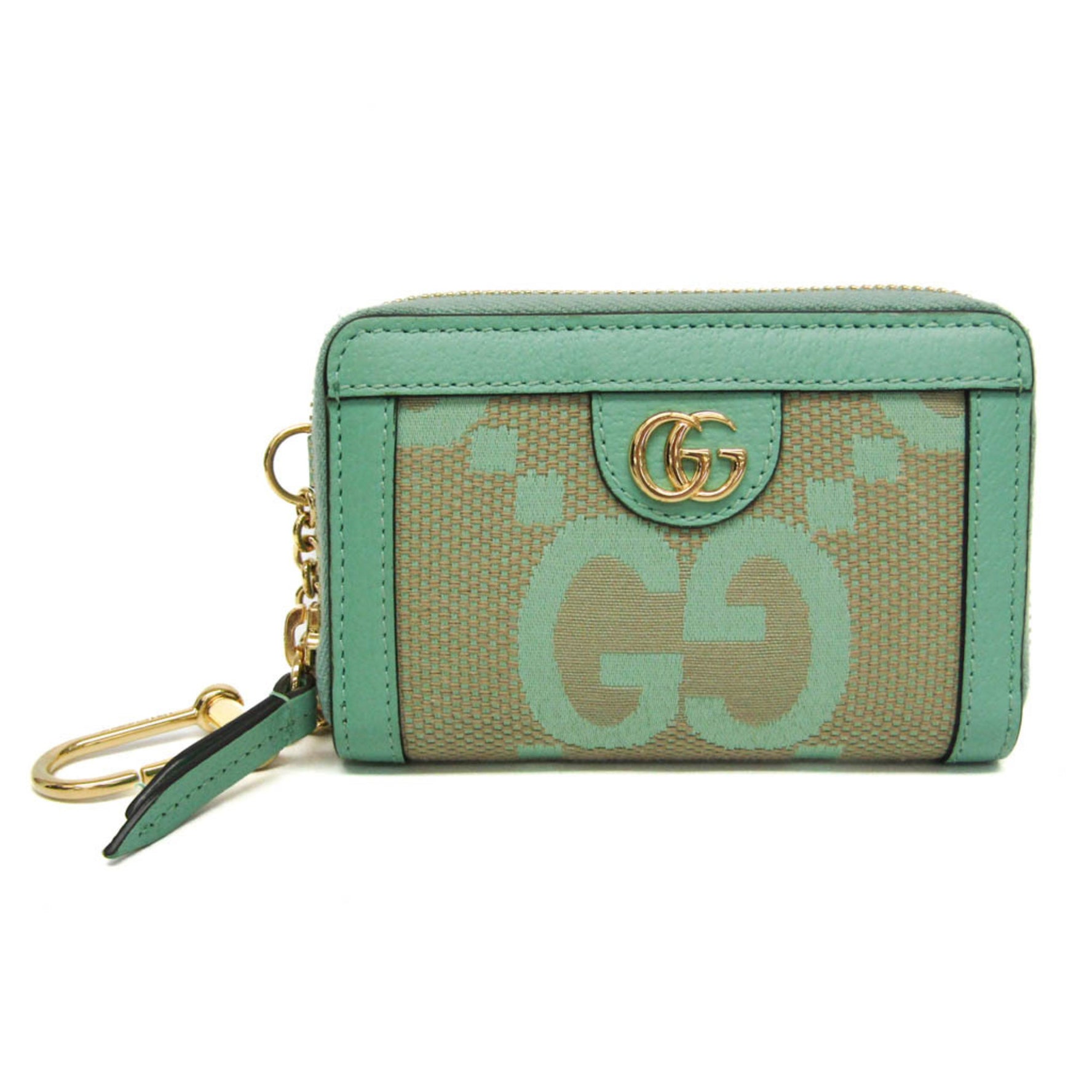 Gucci Jumbo GG Coin Case Leather Canvas Card Case Beige,Green