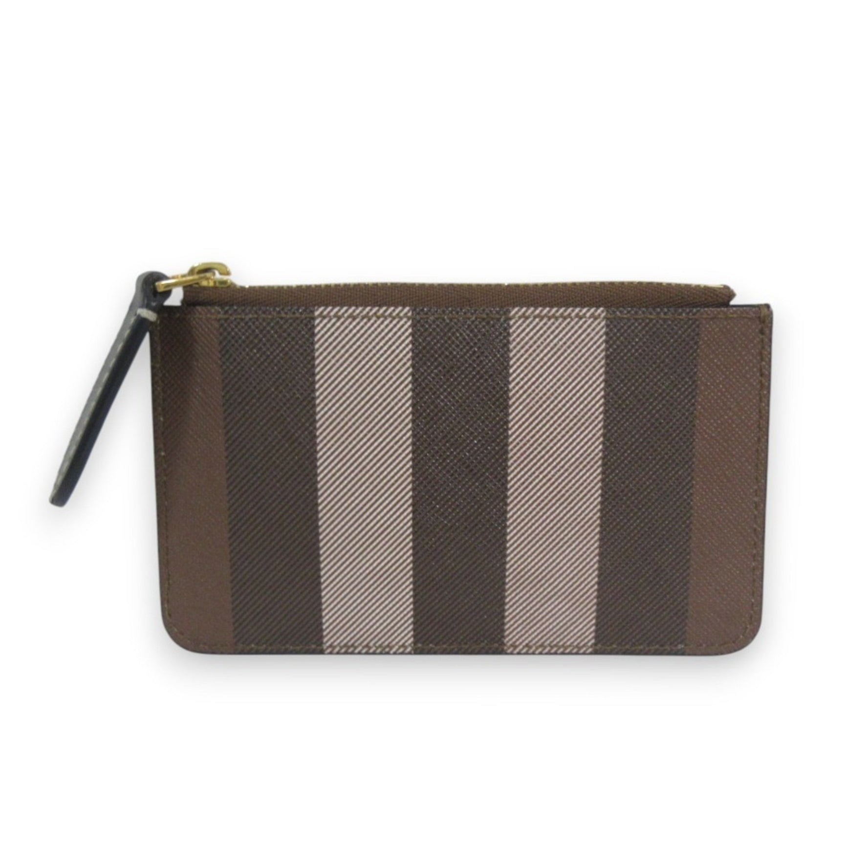 BURBERRY Exaggerated check leather pattern coin pouch with key chain, wallet, case, brown, red, women's