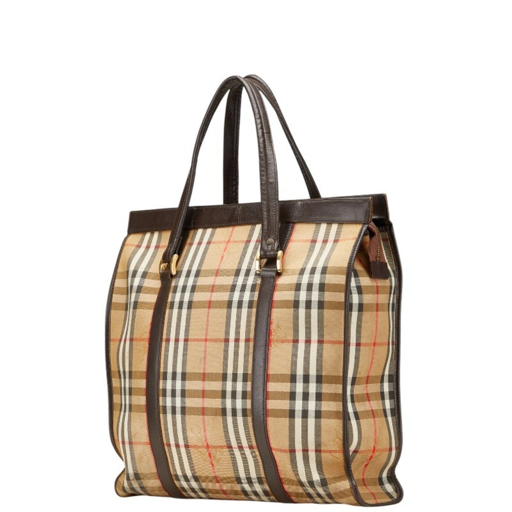 Burberry Nova Check Shadow Horse Tote Bag, Beige, Brown, Multicolor Canvas, Leather