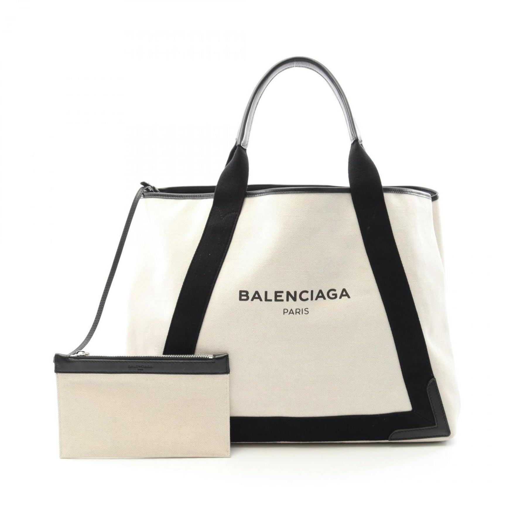 BALENCIAGA NAVY CABAS Navy Cabas M Tote Bag Canvas Leather Women's White Black