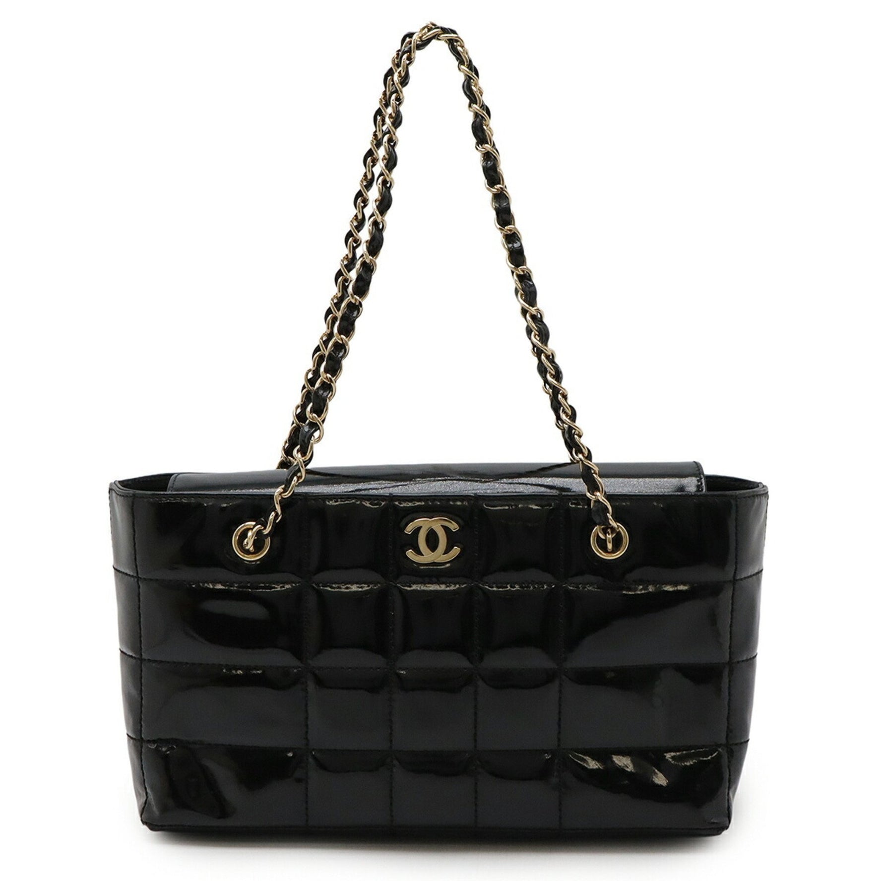 CHANEL Chocolate Bar Coco Mark Chain Shoulder Bag in Enamel and Patent Leather