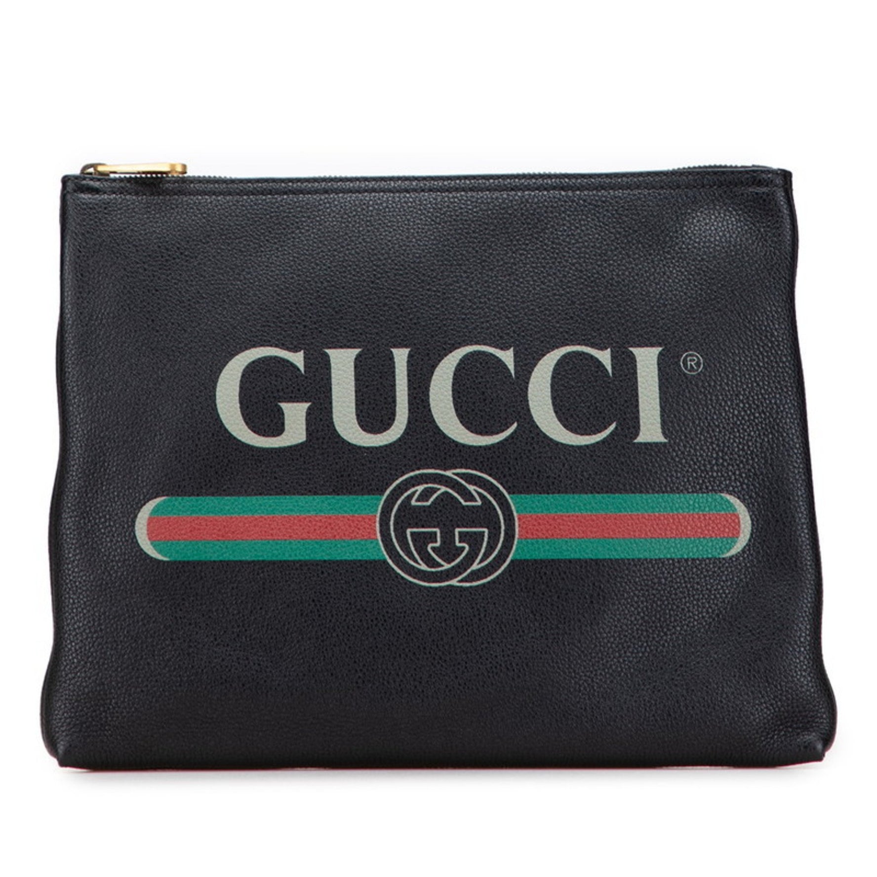 Gucci Logo Print Portfolio Clutch Bag Pouch Leather