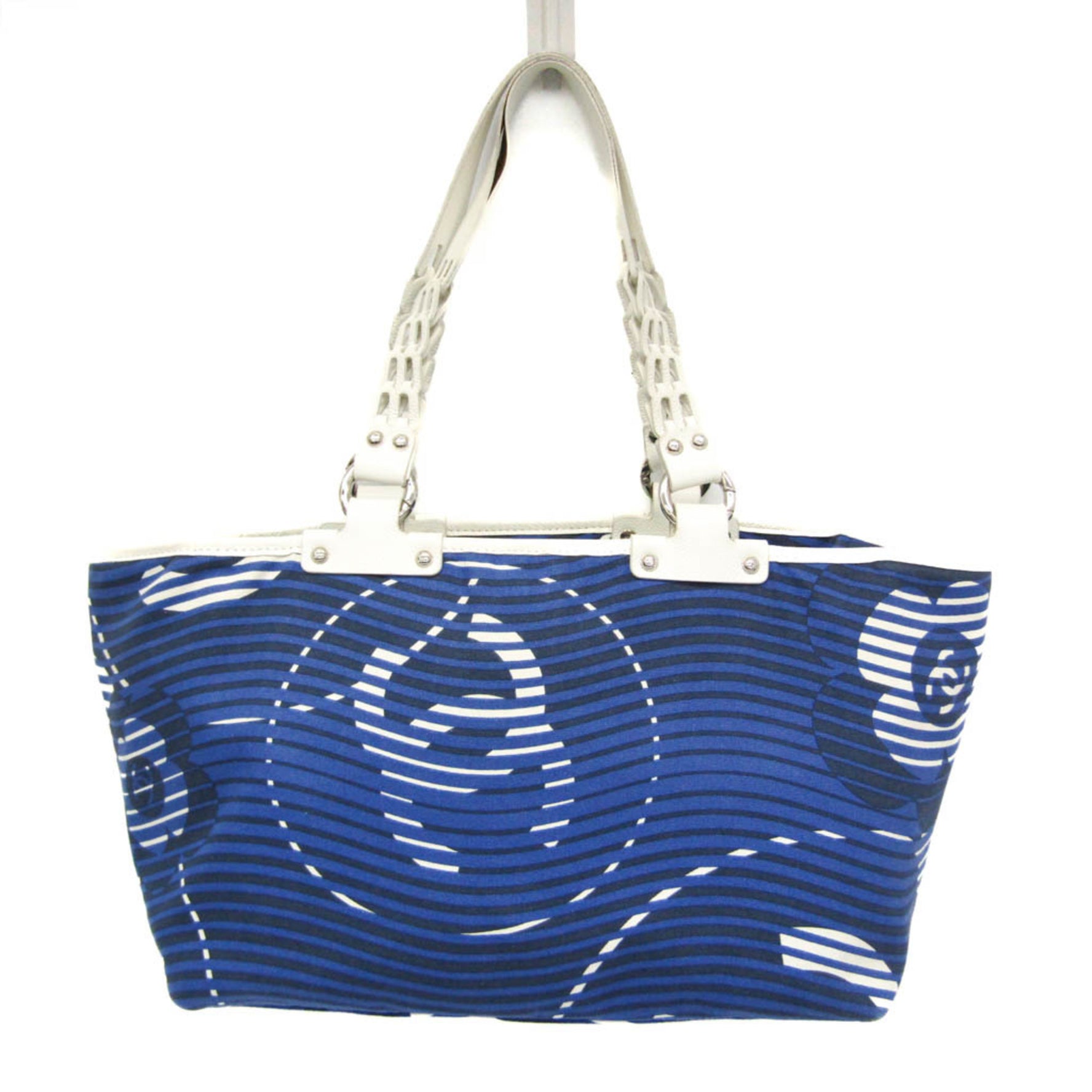 Chanel Cruise Lines Women's Canvas,Leather Tote Bag Blue,White